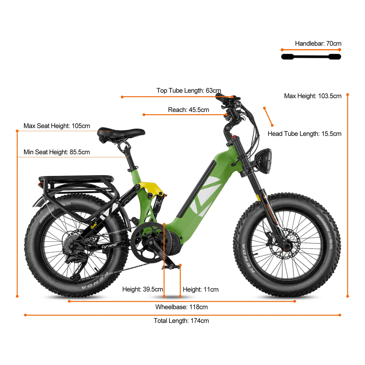 Cyrusher Quest Electric Bike size and dimensions