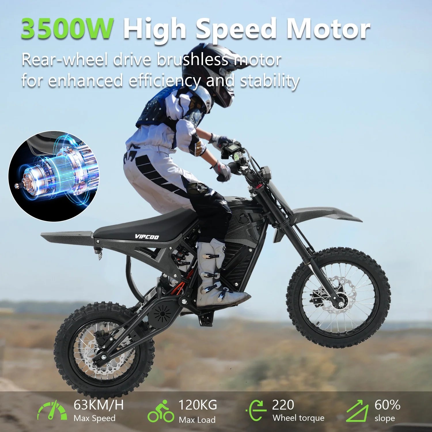 VIPCOO H3 Electric Dirt Bike - Full Suspension - 63KM/H 14