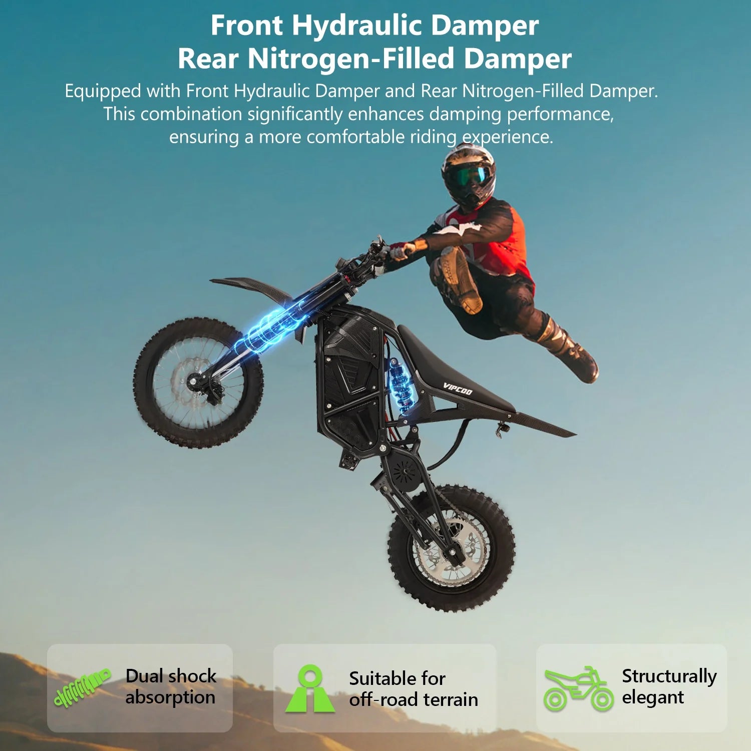 VIPCOO H3 Electric Dirt Bike - Full Suspension - 63KM/H 17