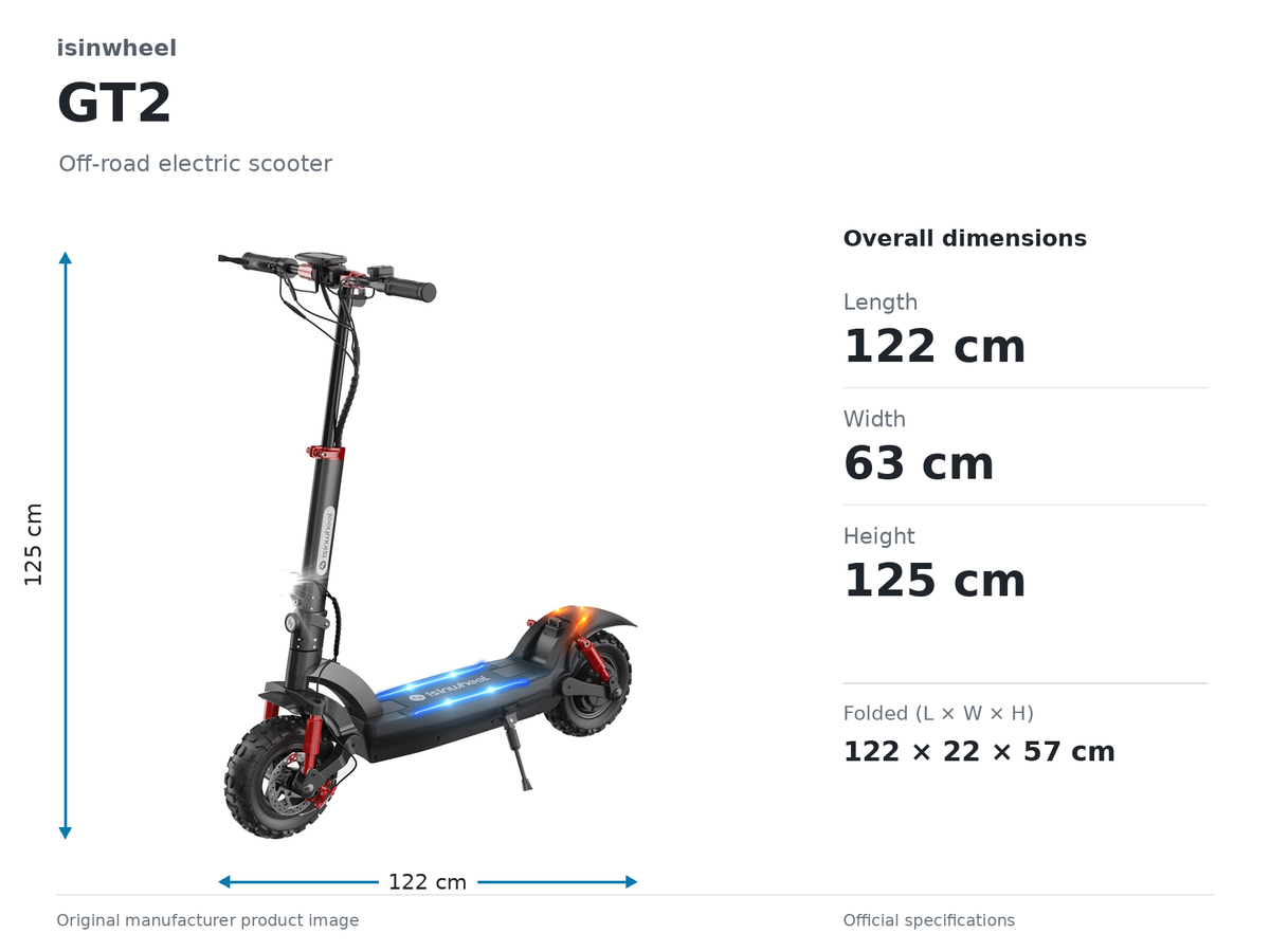 Isinwheel GT2 Electric Scooter size and dimensions