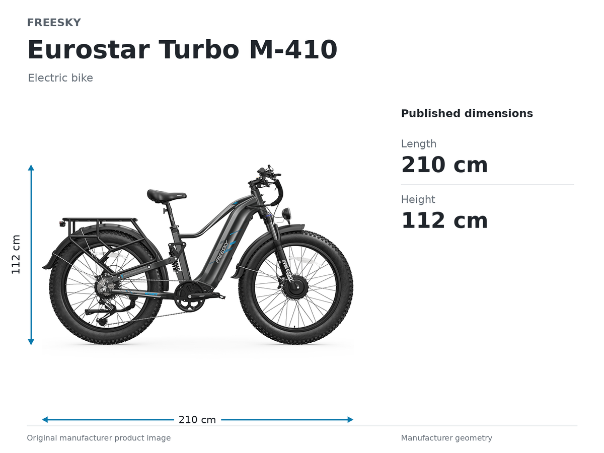 FREESKY Eurostar Turbo M-410 Electric Bike size and dimensions