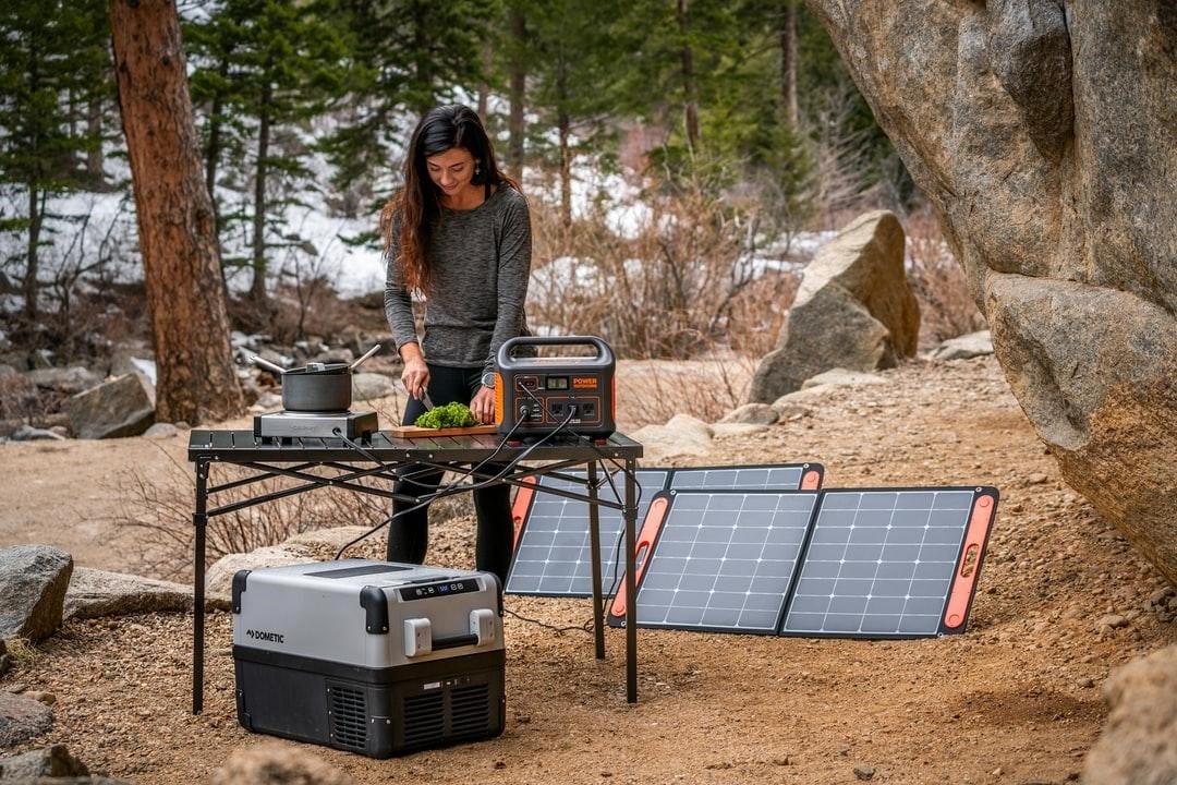 portable solar panels in woodlands