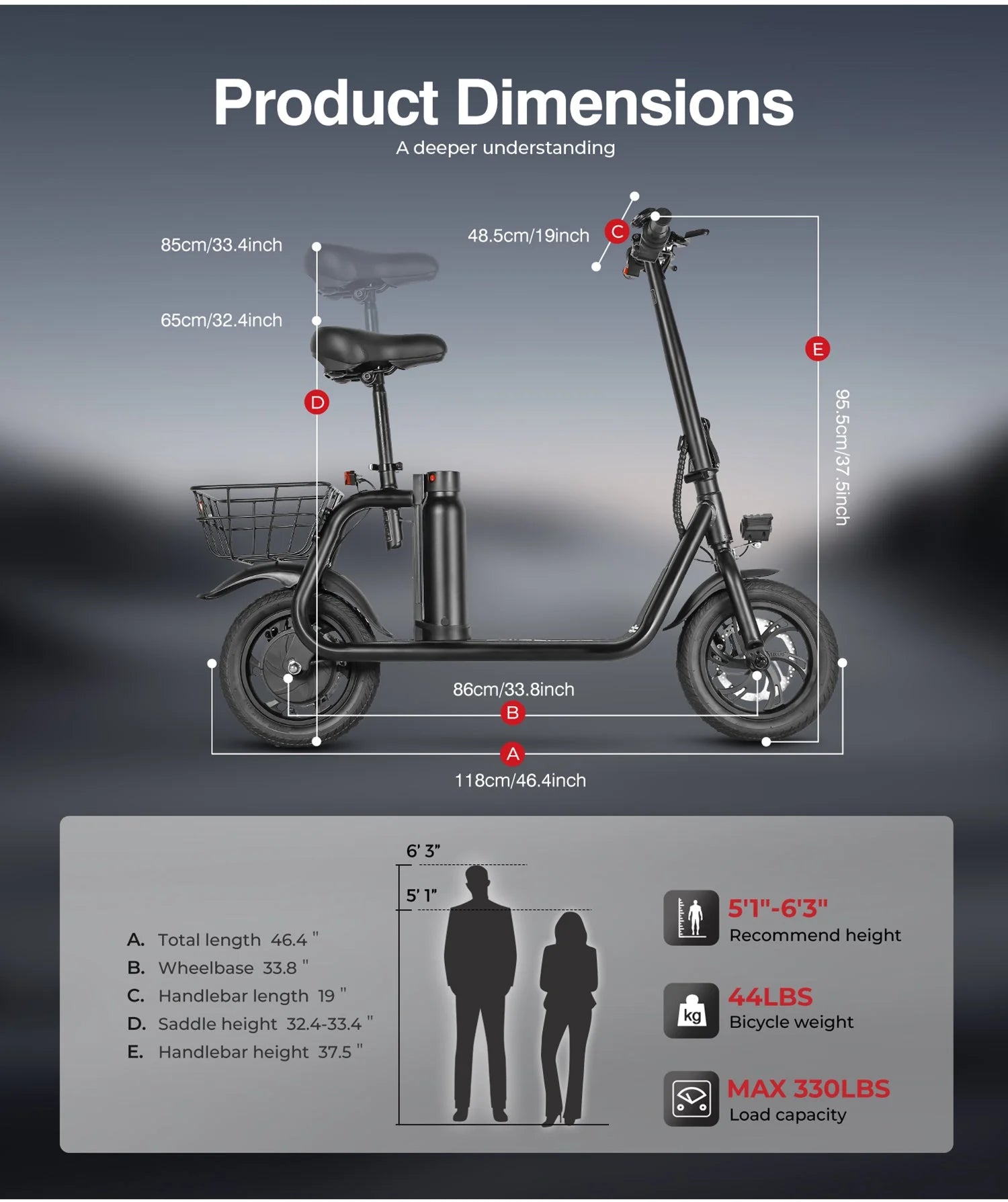 Samebike SM-C01 Electric Scooter 350W 36V 10.4AH 13