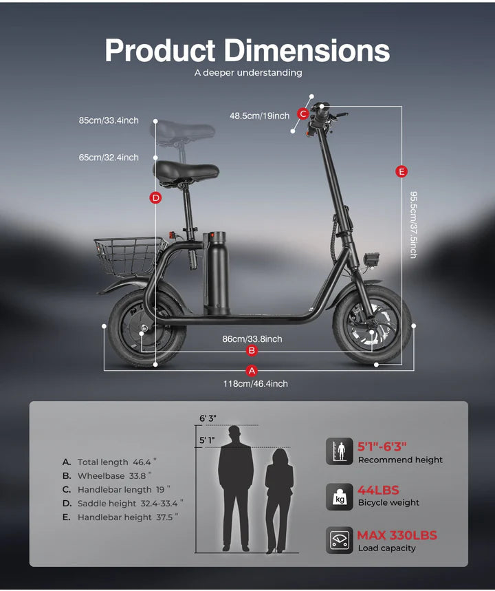 Samebike SM-C01 Electric Scooter dimensions