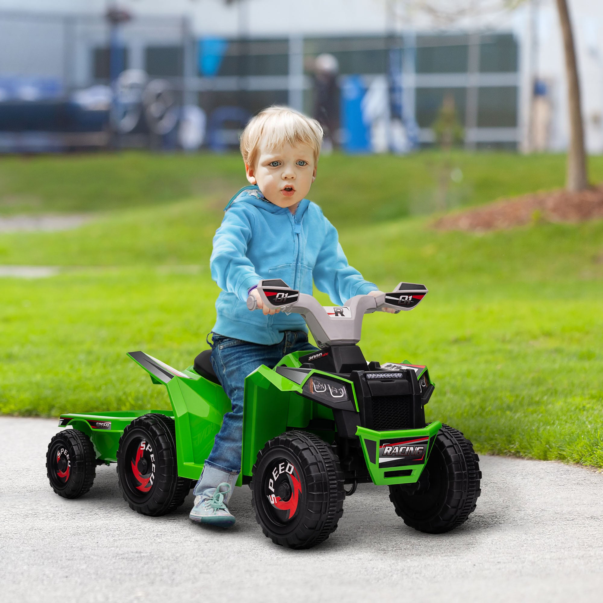 HOMCOM 6V Kids Quad Bike with Trailer - Blue