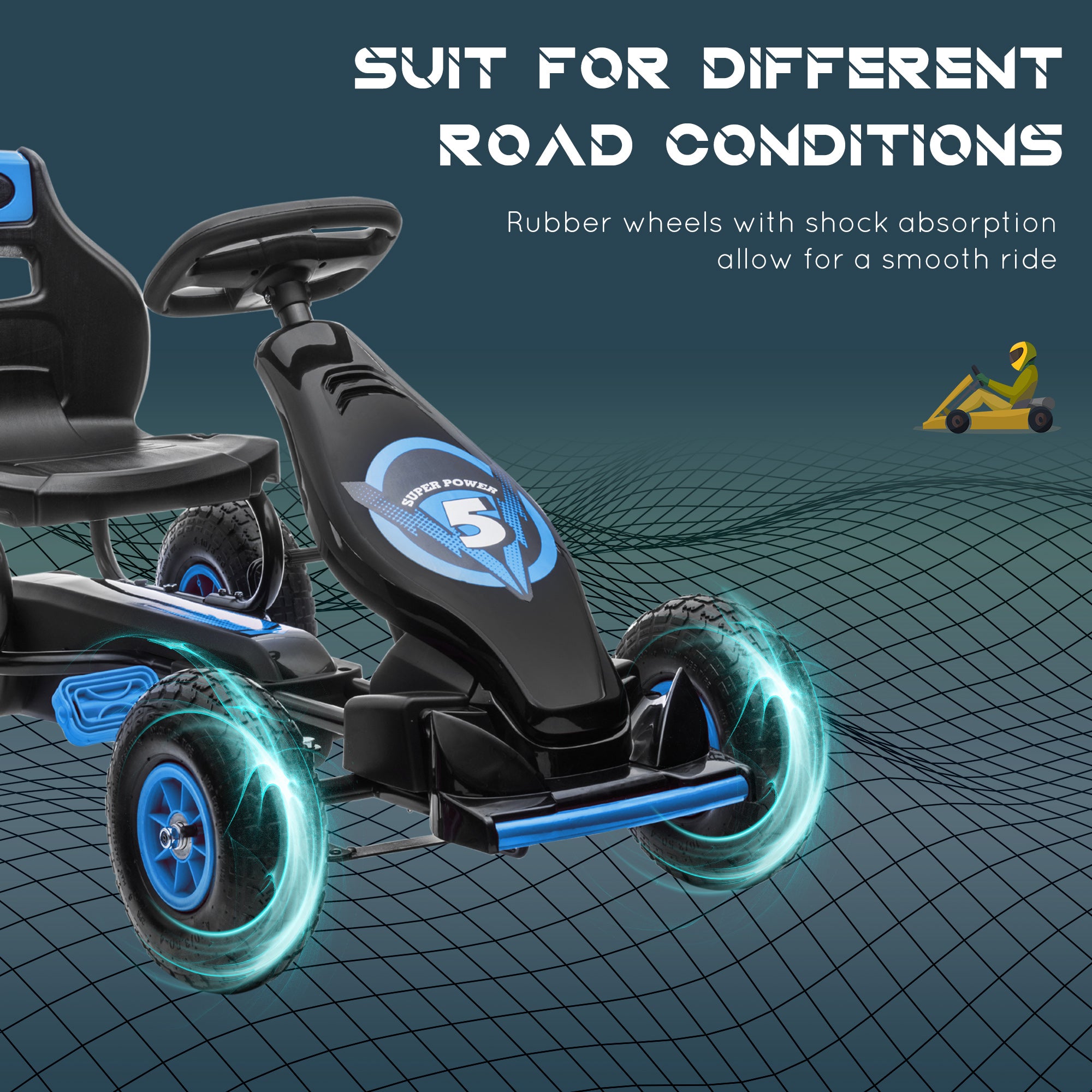 HOMCOM Kids Go Kart Adjustable Seat Inflatable Tyres