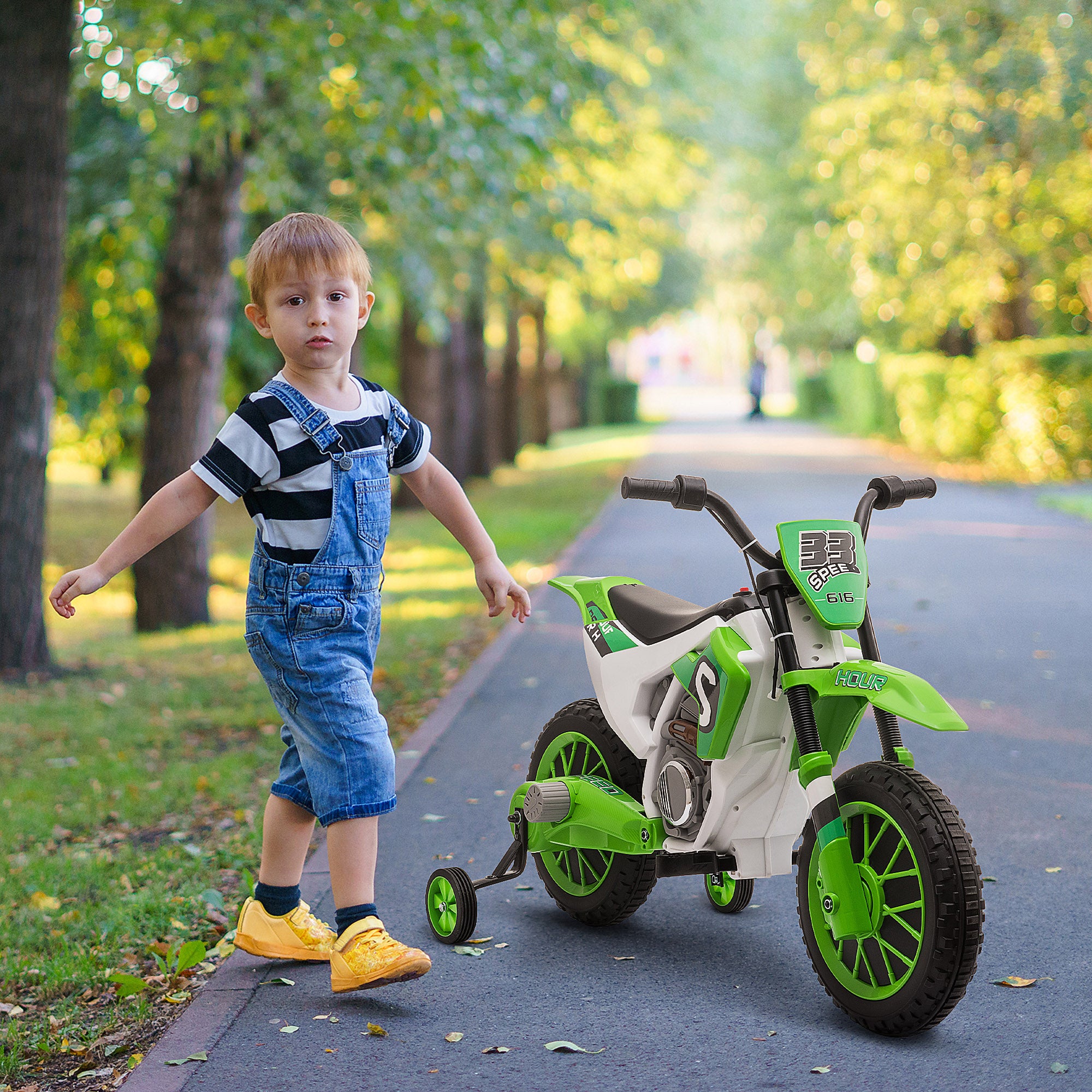 HOMCOM 12V Kids Electric Motorbike with Training Wheels
