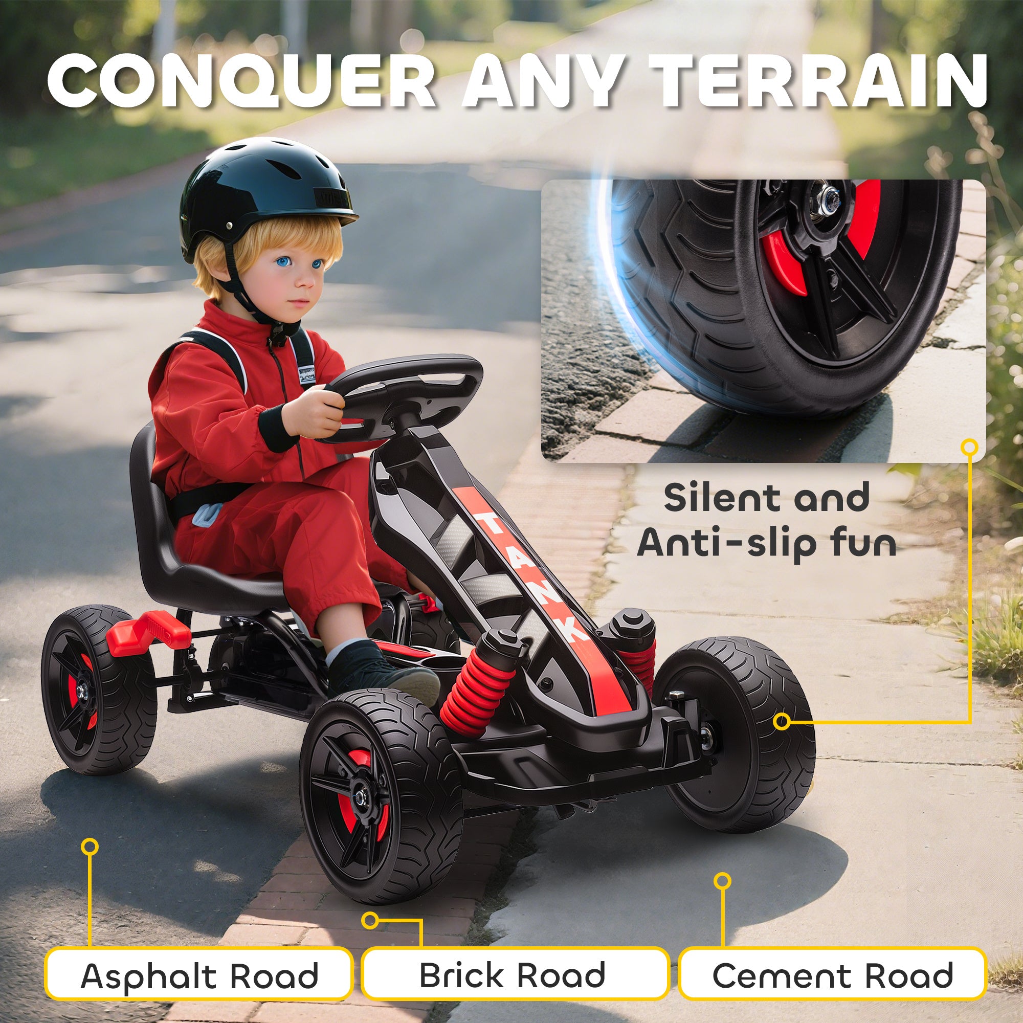 AIYAPLAY Kids Pedal Go Kart with Brake EVA Wheels