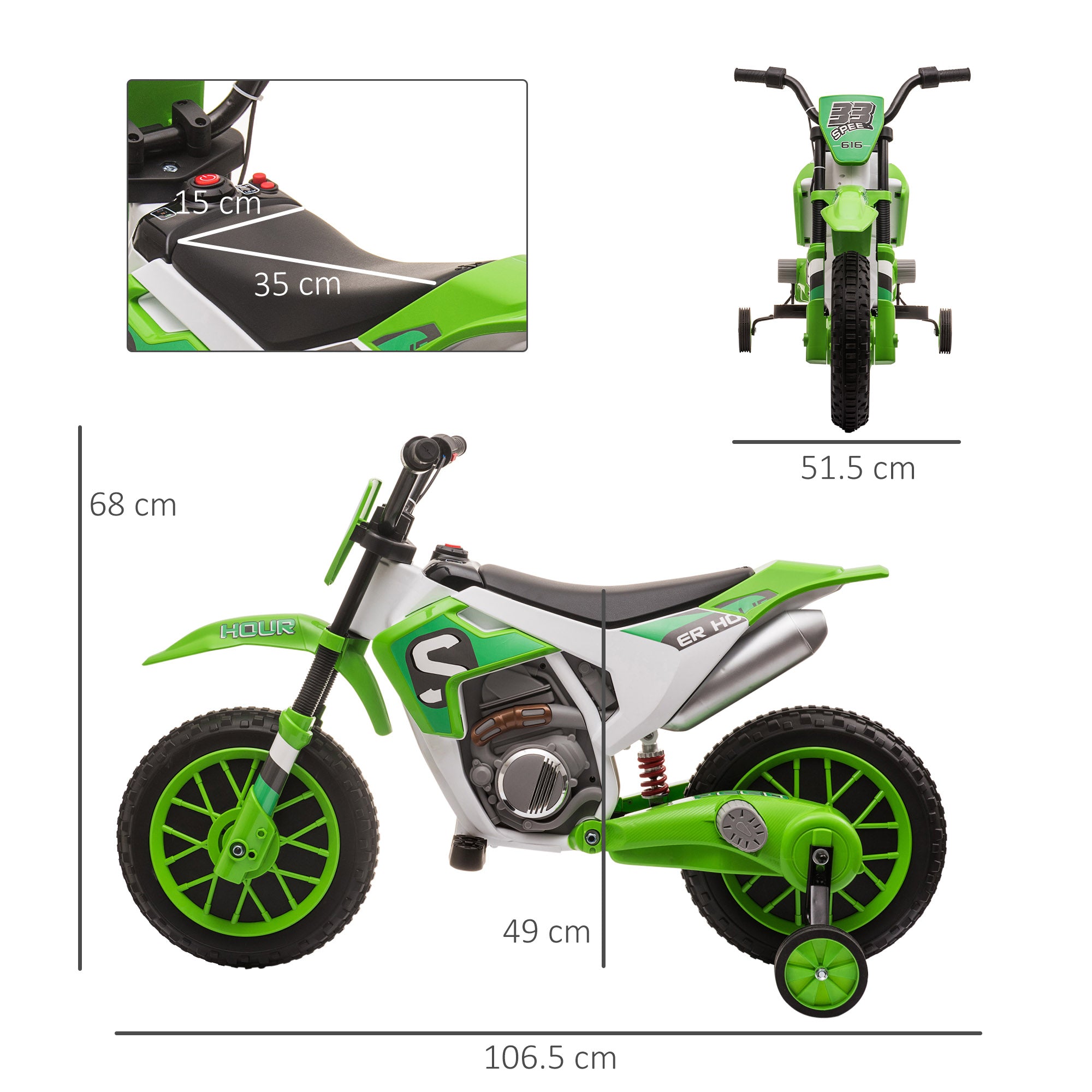HOMCOM 12V Kids Electric Motorbike with Training Wheels