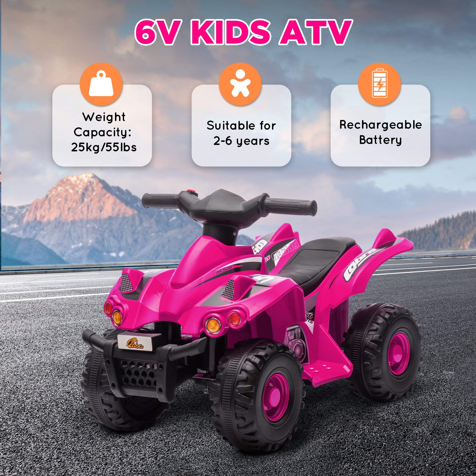 AIYAPLAY 6V Kids Electric Quad Bike - Pink