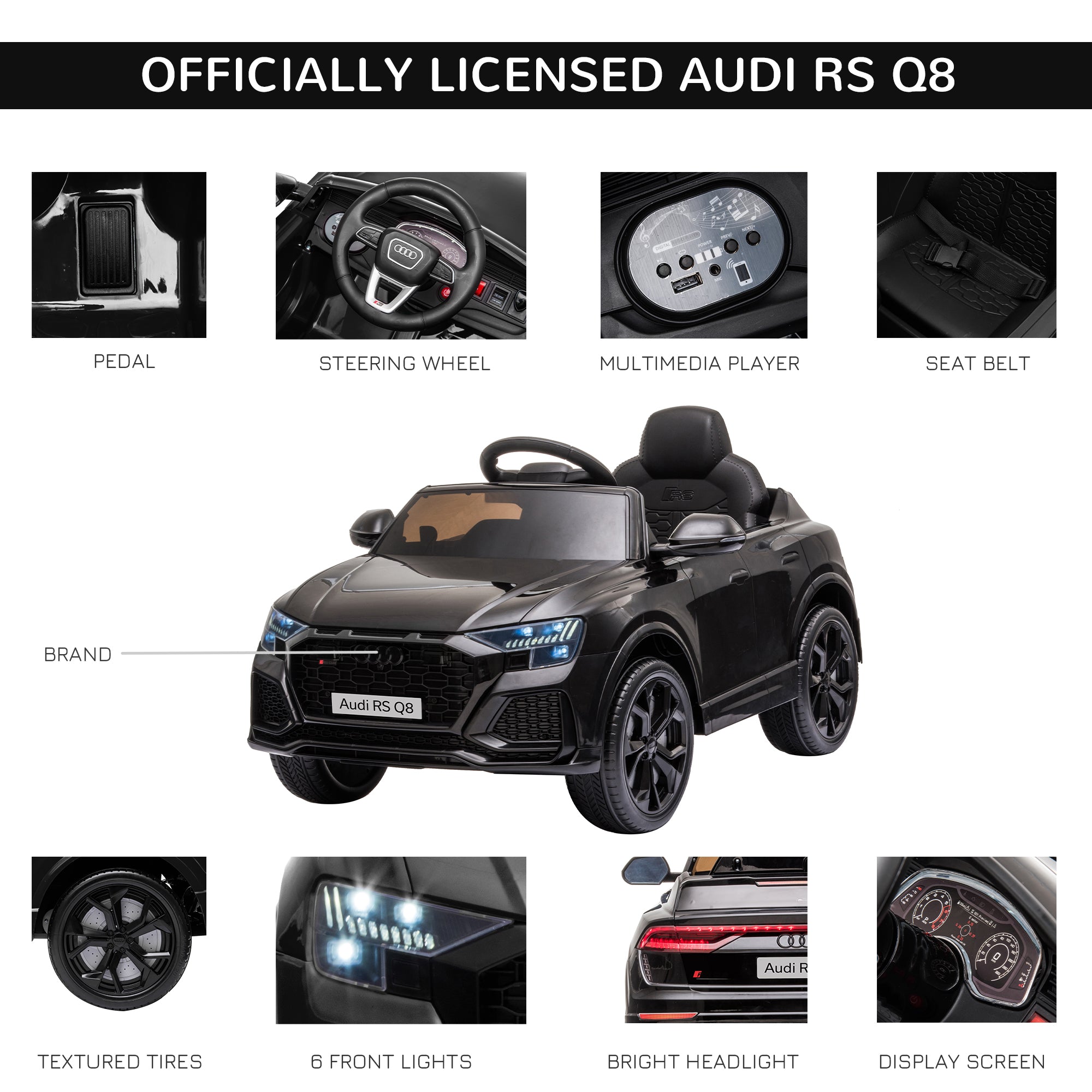 HOMCOM Audi RS Q8 6V Kids Ride-On Car - Black