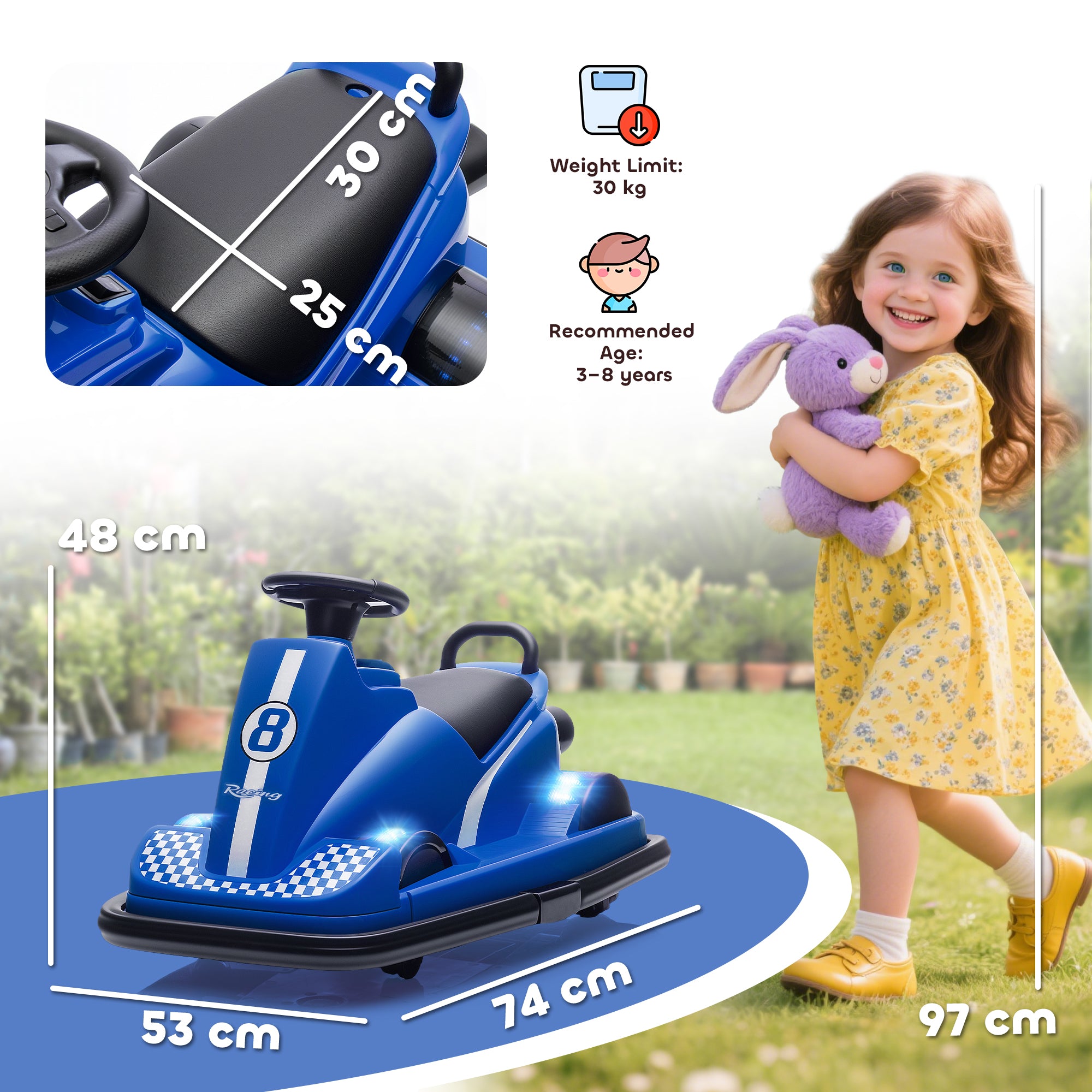 AIYAPLAY Kids 360° Bumper Car - Blue