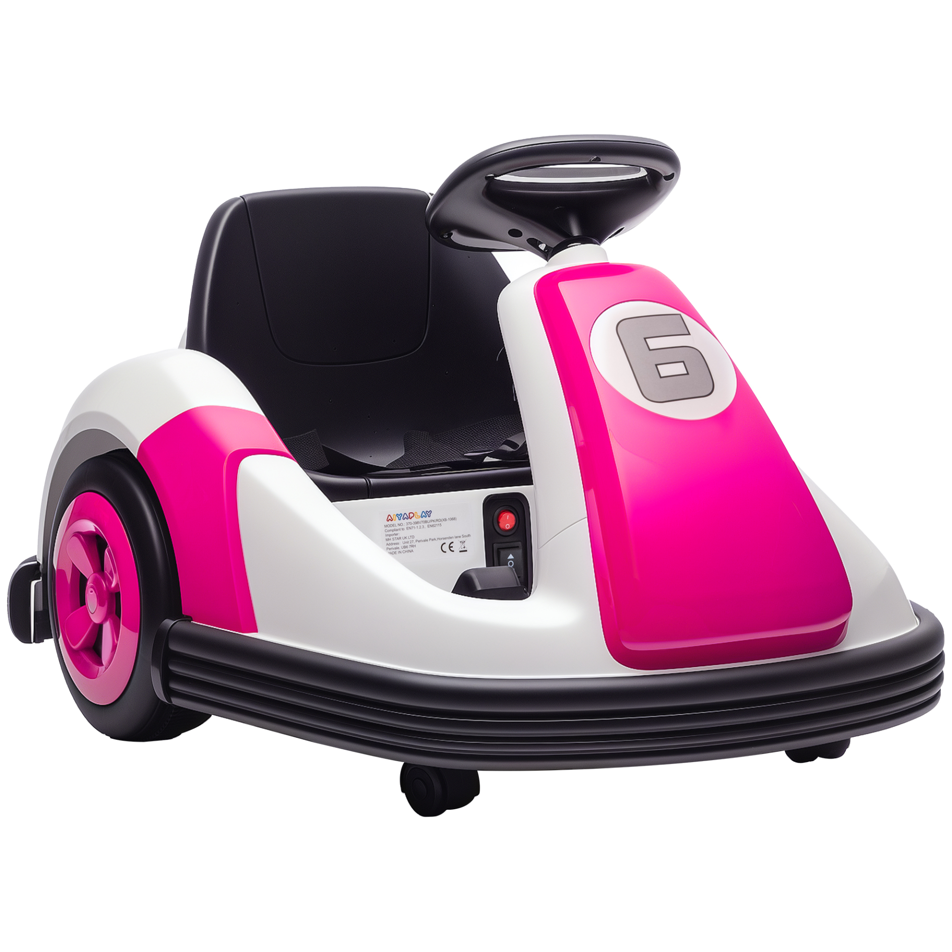 AIYAPLAY 6V Kids Bumper Car with 360° Rotation - Pink