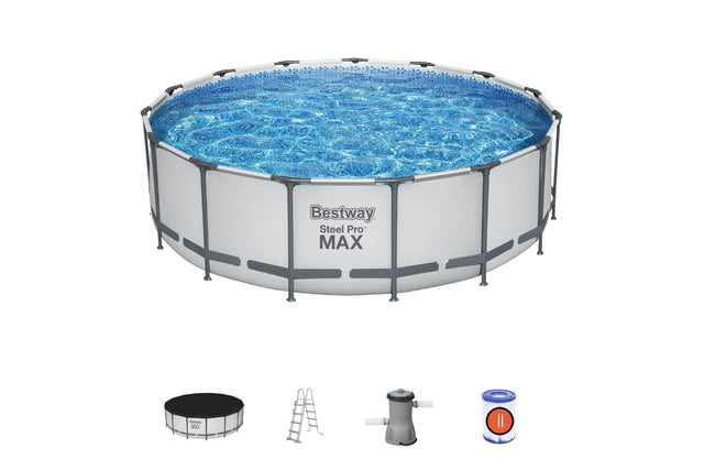 Bestway 15ft x 48" Steel Pro MAX Round Above Ground Swimming Pool, Filter Pump & Accessories
