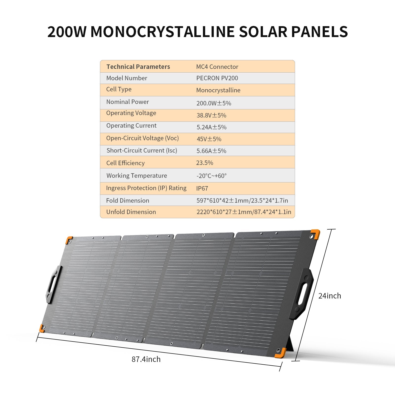 PECRON PV200 200W Portable Solar Panel - IP67 - official image 4