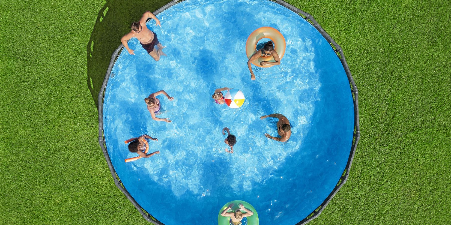 Bestway APX 365 18ft round pool top view blue marble liner