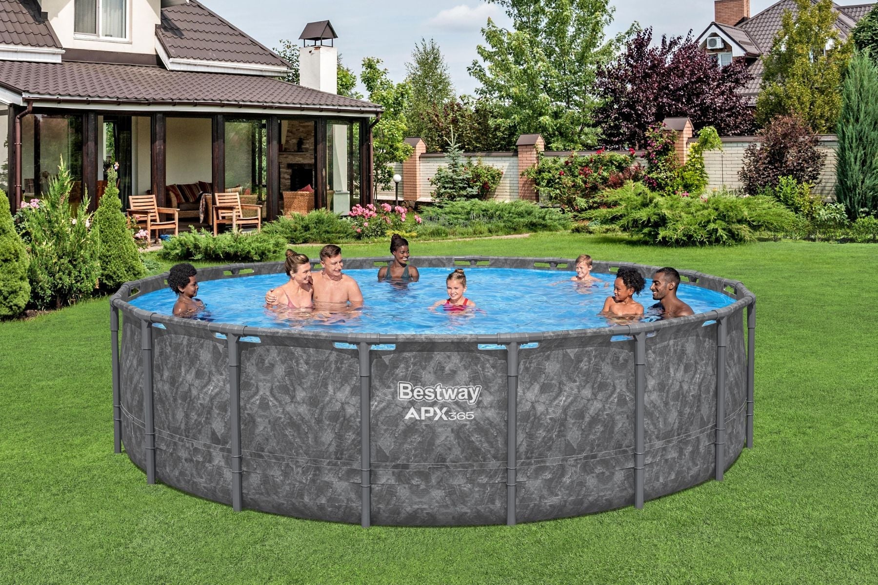 Bestway APX 365 18ft round above ground pool in garden setting