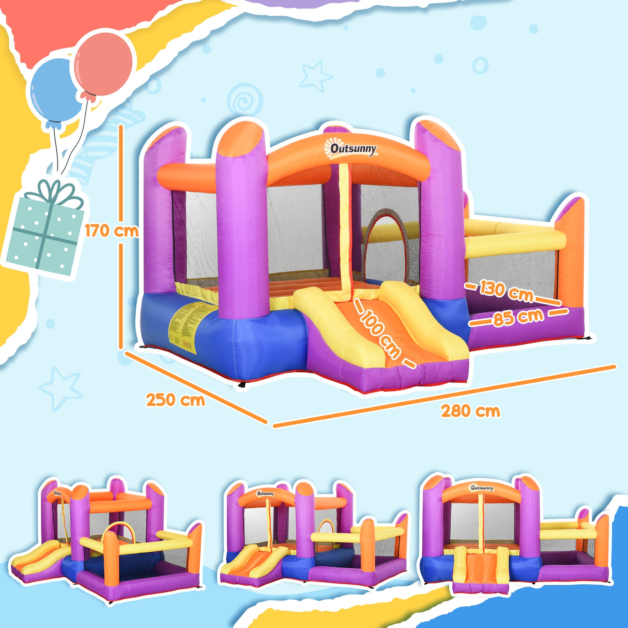 Outsunny 3-in-1 Kids Bouncy Castle with Pool