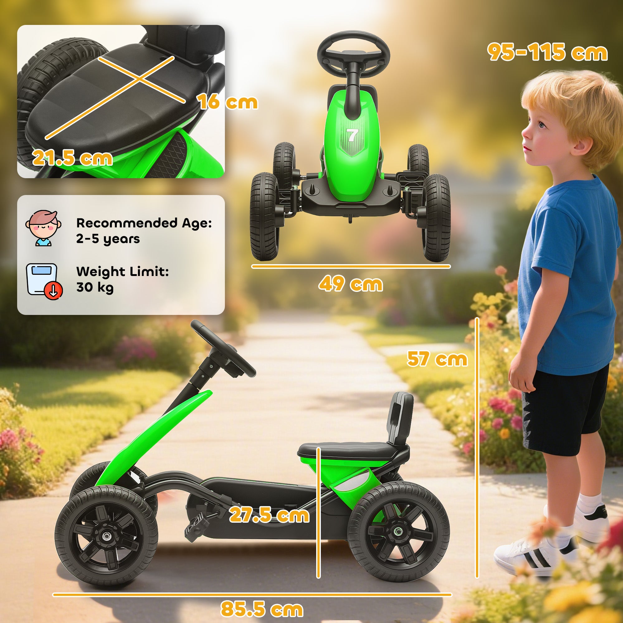 AIYAPLAY Kids Pedal Go Kart Metal Frame EVA Wheels