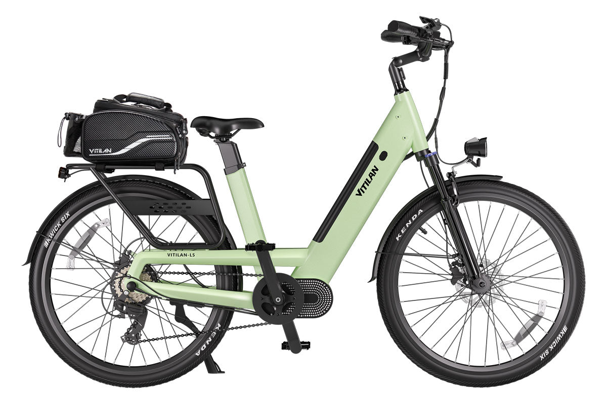 Vitilan L5 Electric Bike - Green with waterproof rack bag