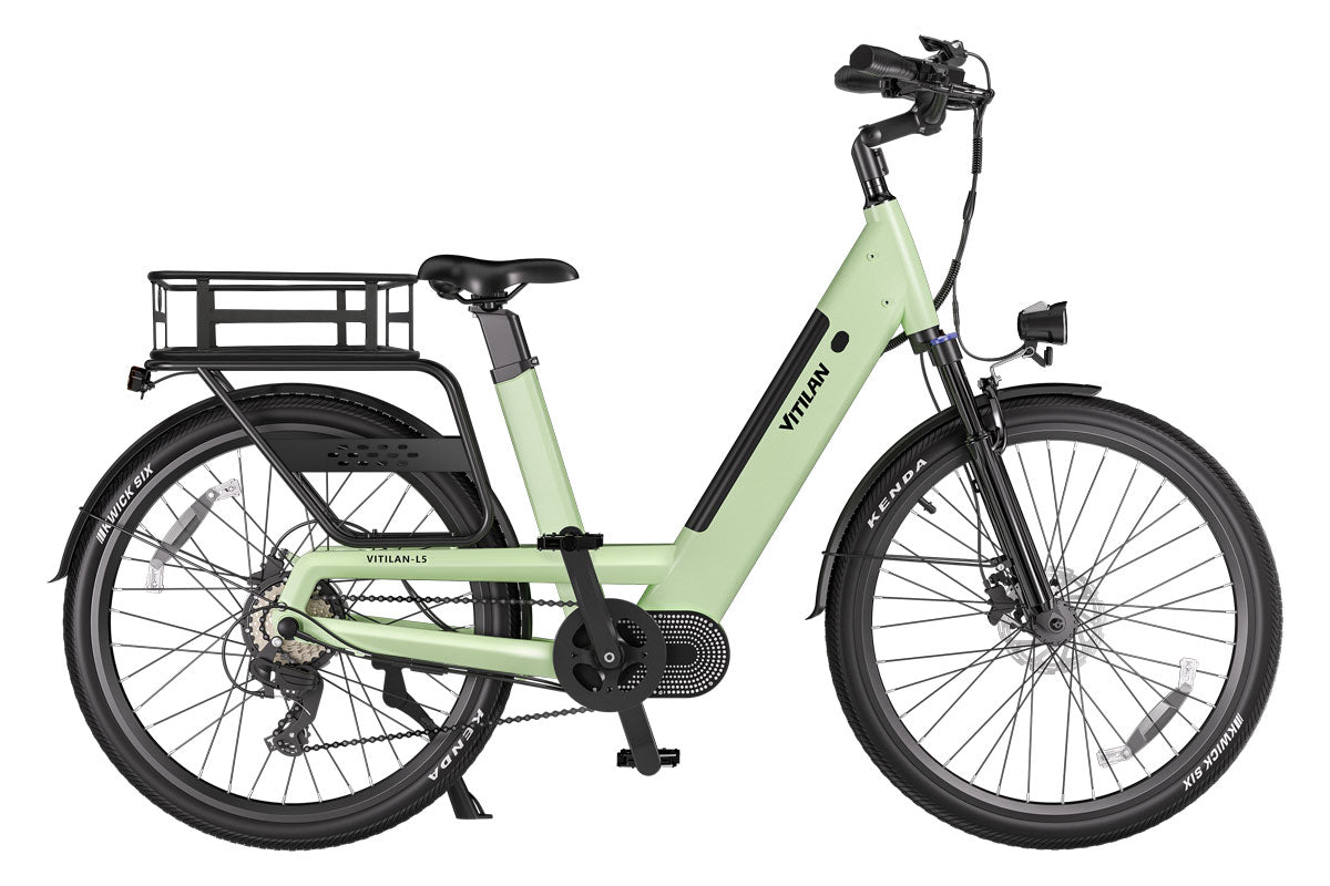 Vitilan L5 Electric Bike - Green with rear basket