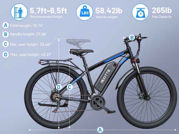 DUOTTS C29 Electric Mountain Bike dimensions
