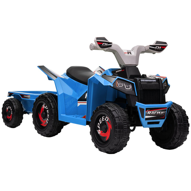 HOMCOM 6V Kids Quad Bike with Trailer - Blue
