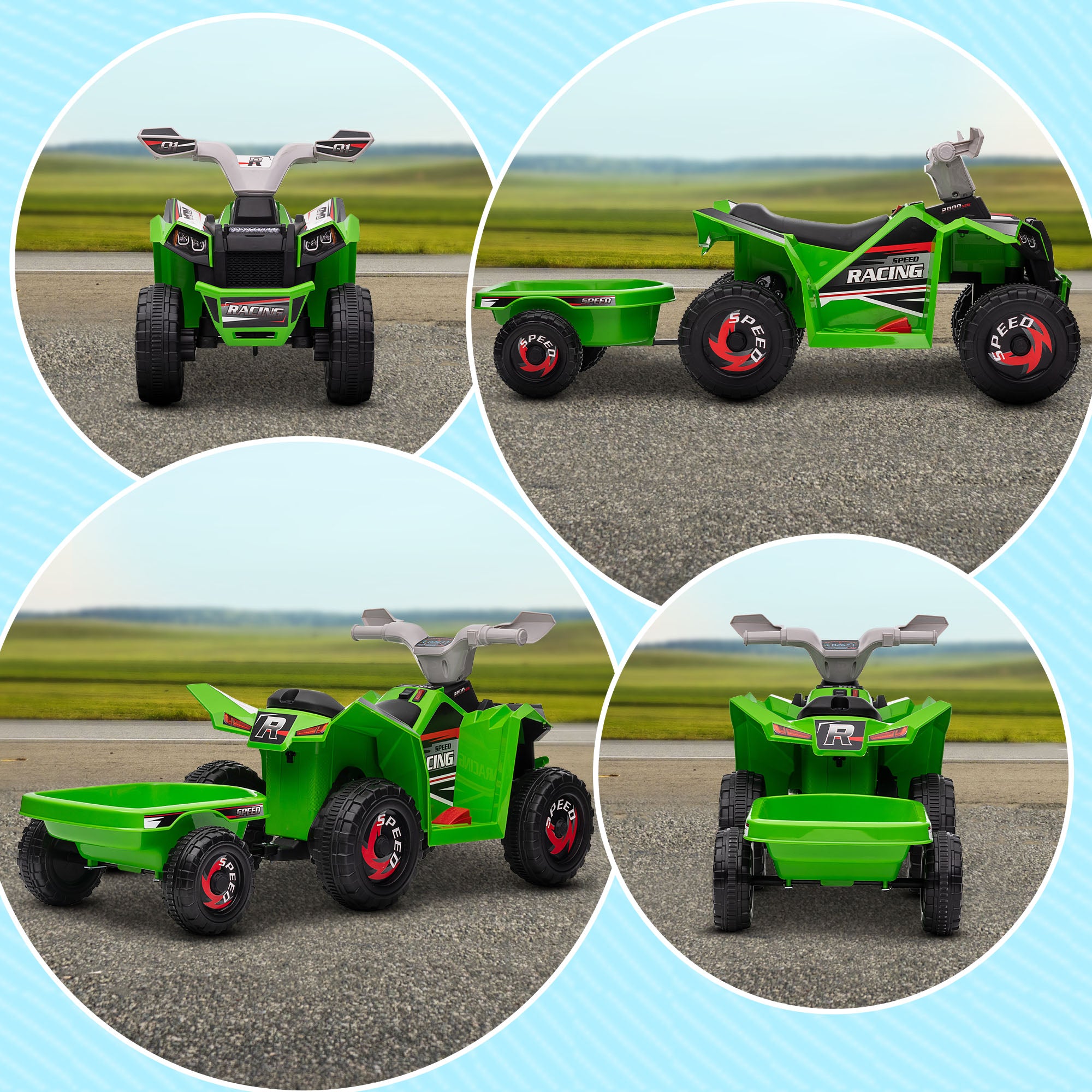HOMCOM 6V Kids Quad Bike with Trailer - Blue