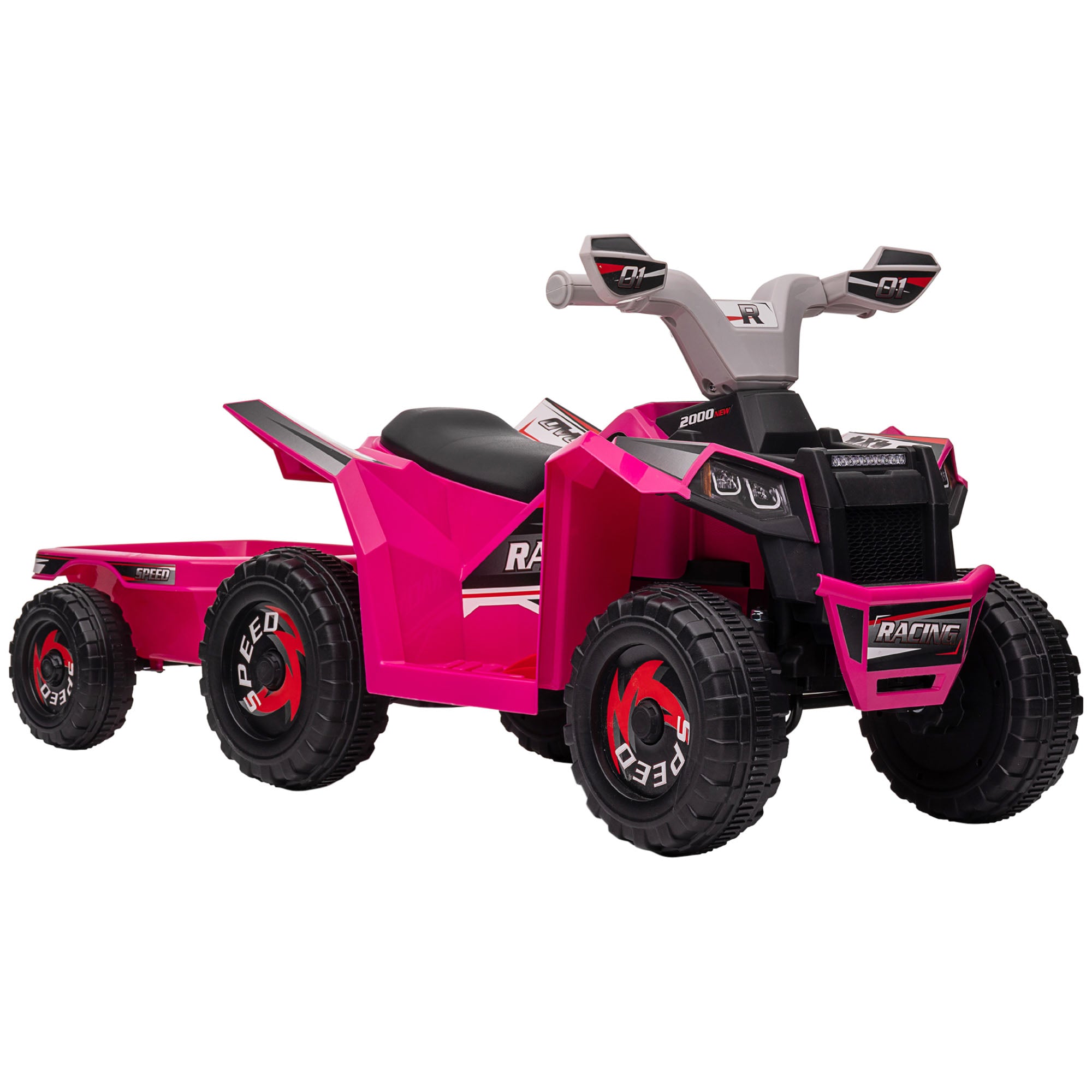 HOMCOM 6V Kids Quad Bike with Trailer - Blue