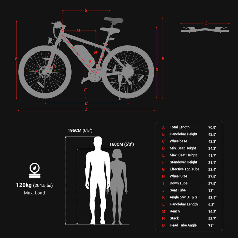 Eleglide M2 Electric Bike dimensions