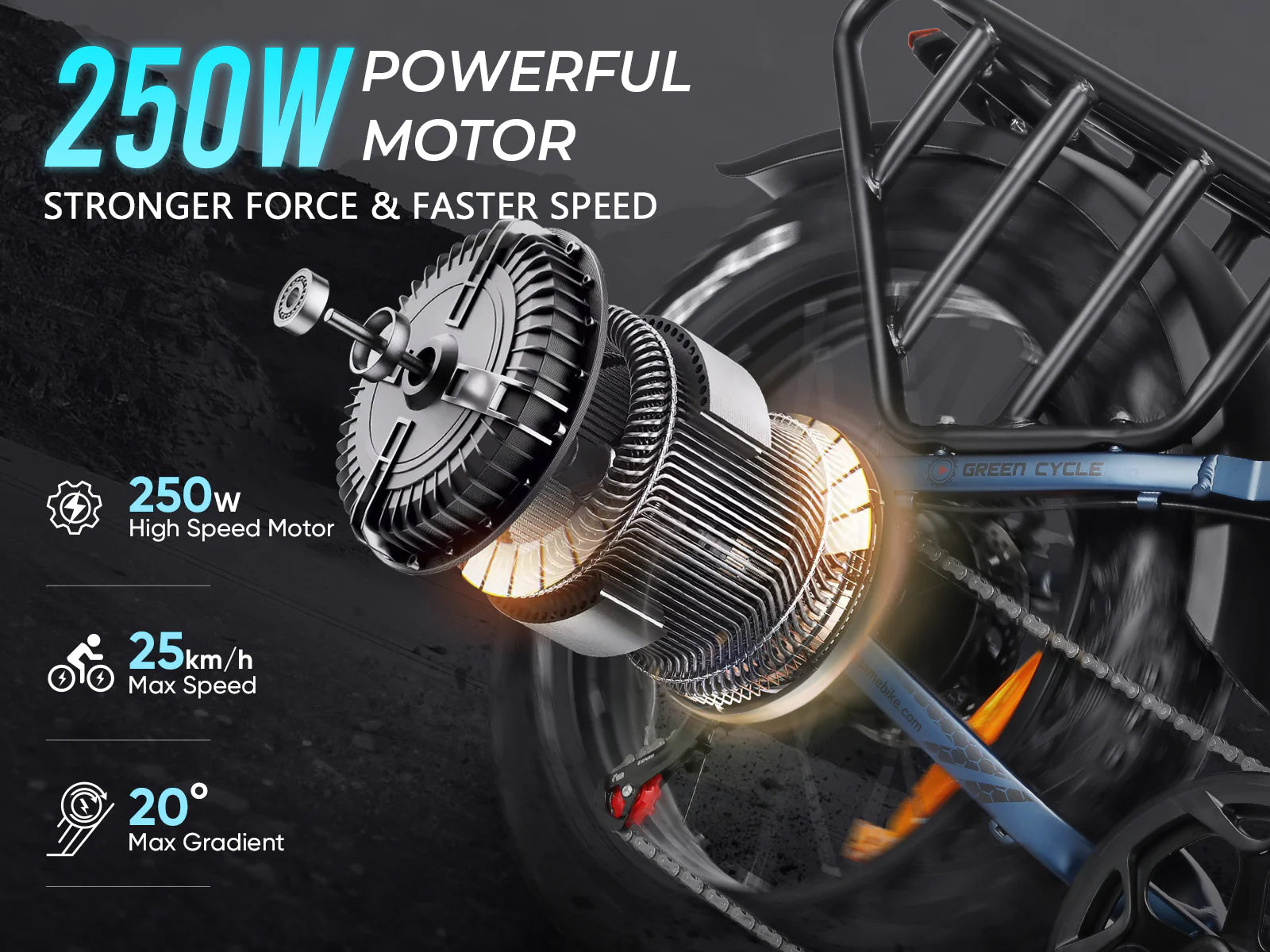 Samebike RS-A02 Fat Tire Electric Bike 250W 48V 15Ah 19