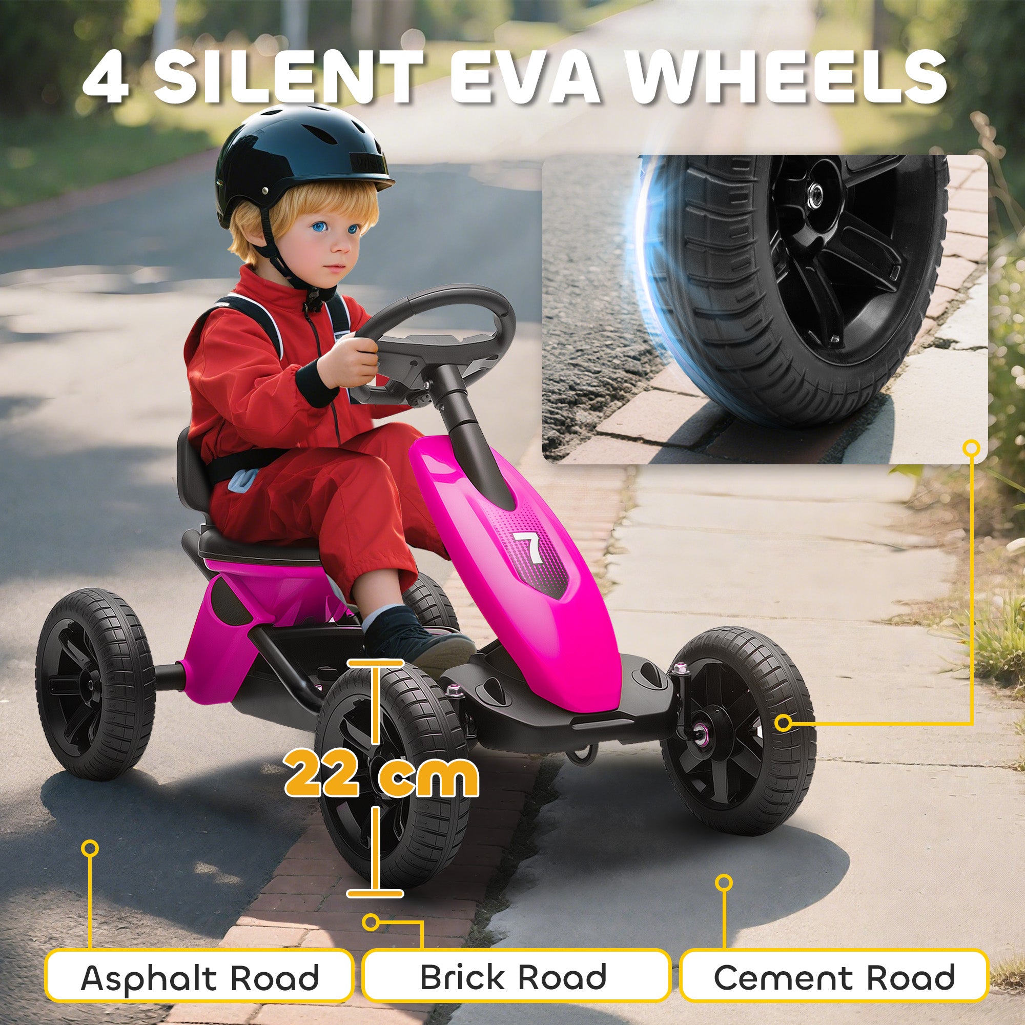 AIYAPLAY Kids Pedal Go Kart Metal Frame EVA Wheels