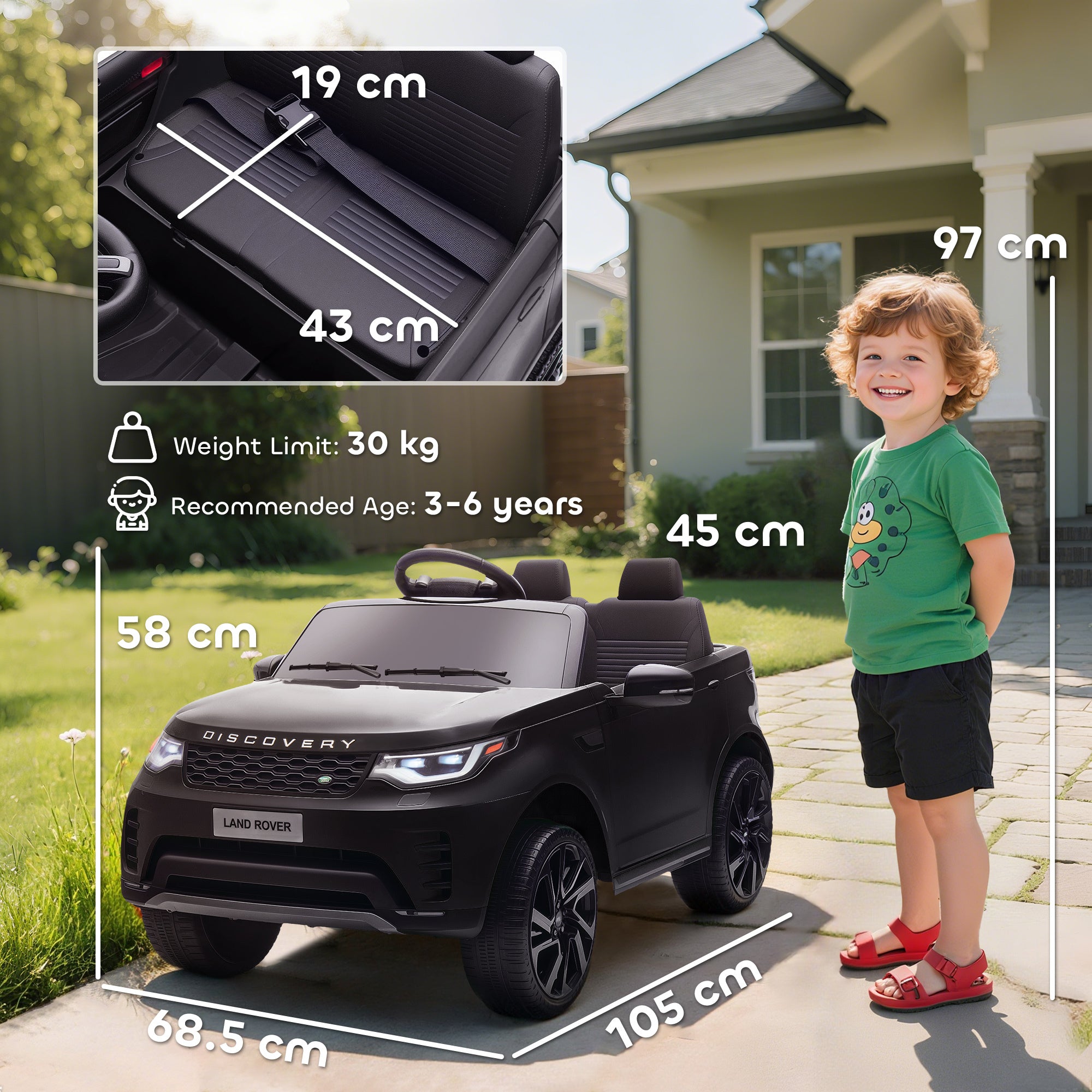 AIYAPLAY Land Rover Discovery 12V Kids Ride-On Car - Black