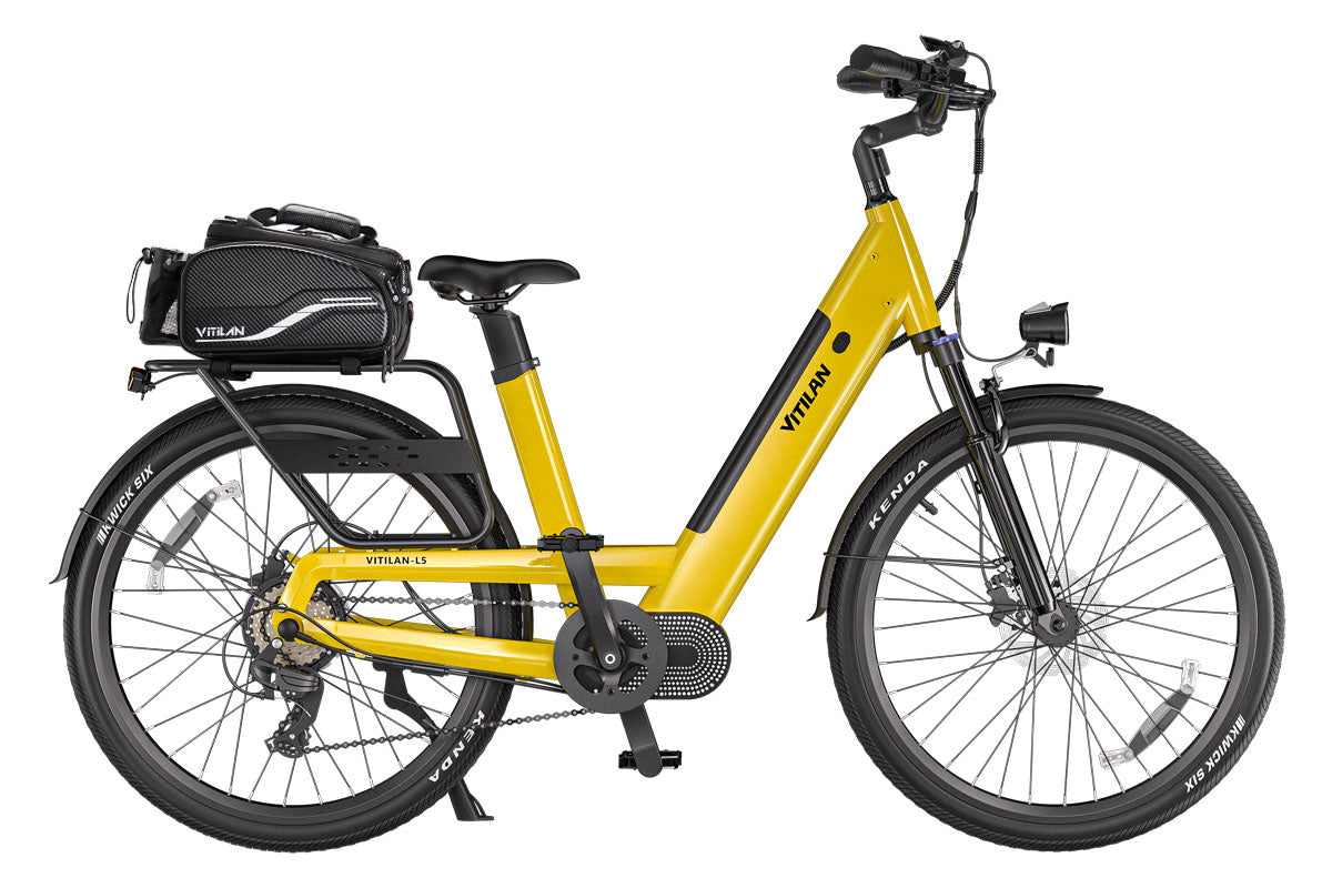 Vitilan L5 Electric Bike - Yellow with waterproof rack bag