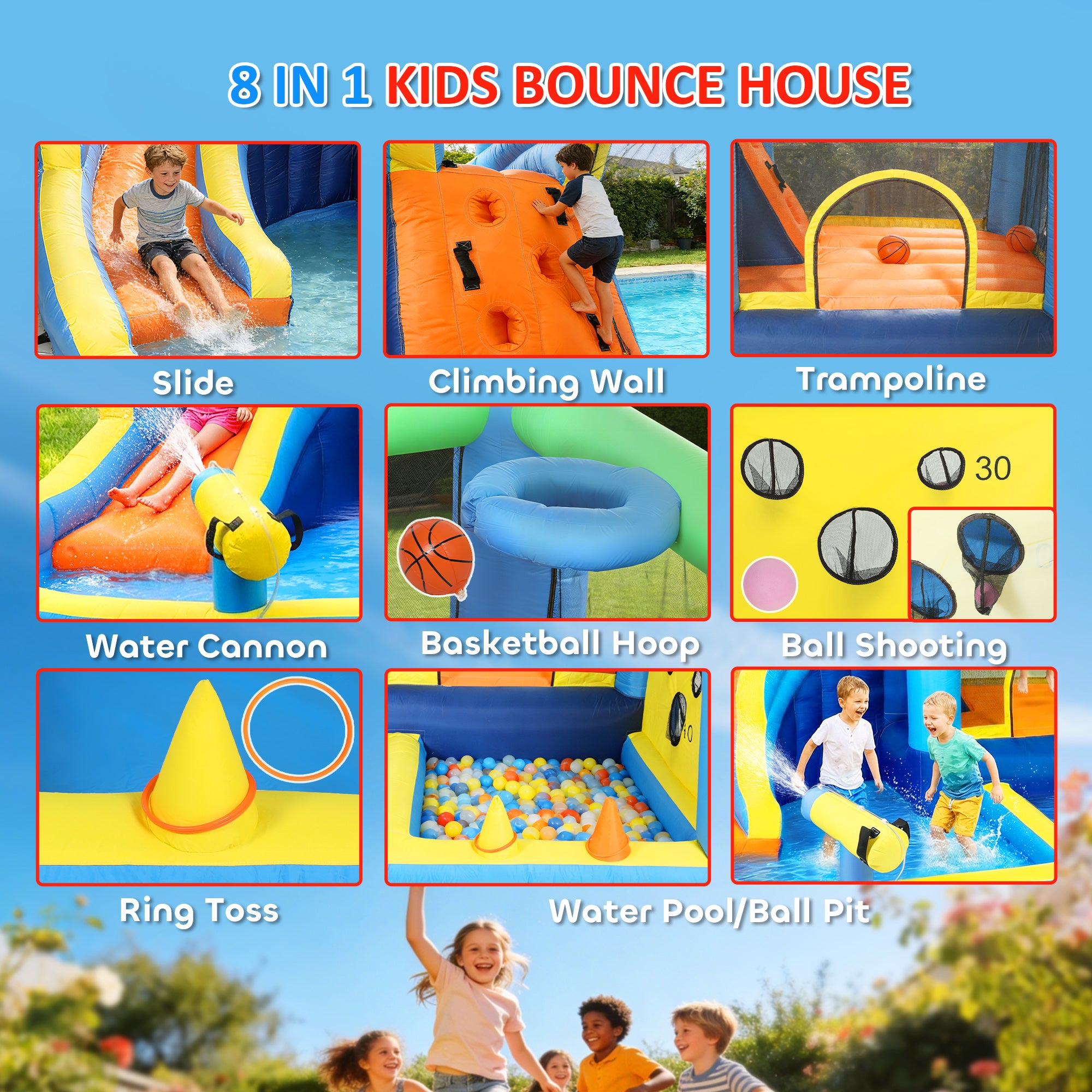 AIYAPLAY 8-in-1 Bounce House with Water Cannon