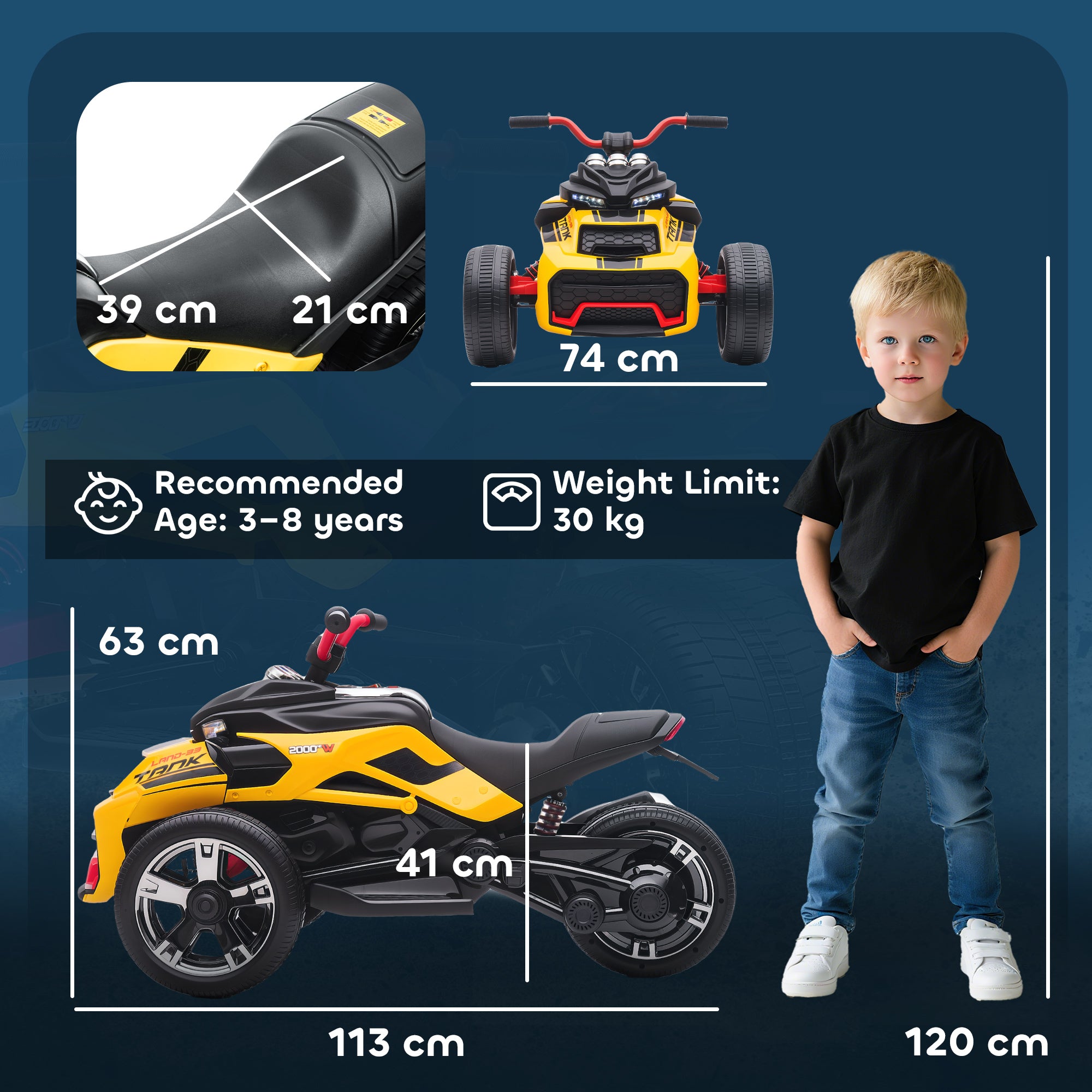 AIYAPLAY 12V Three-Wheel Kids Electric Car - Black
