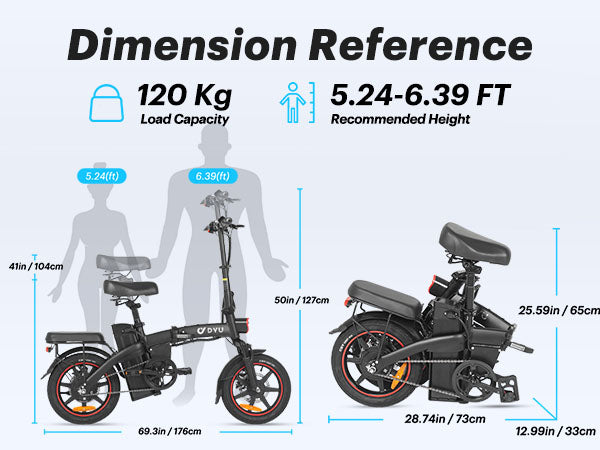 DYU A5 Electric Bike dimensions