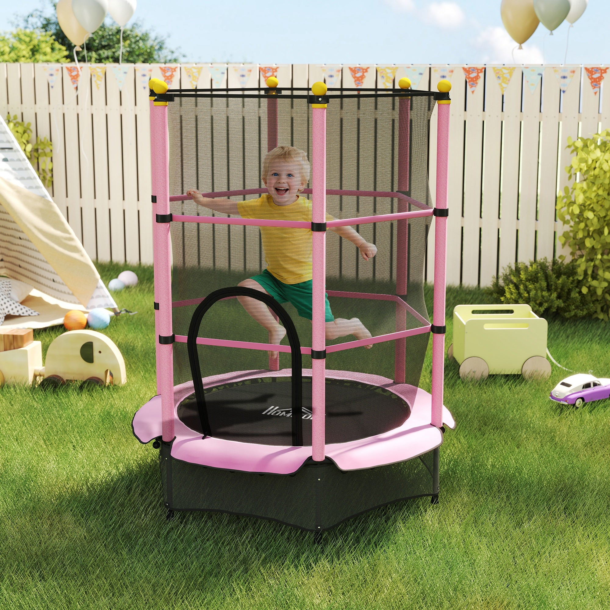 HOMCOM 4.6FT/55" Kids Trampoline with Enclosure Net, Outdoor Indoor Use, for Ages 3-10 Years 5