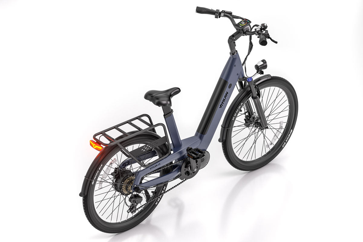 Vitilan L5 Electric Bike - Blue rear light angle