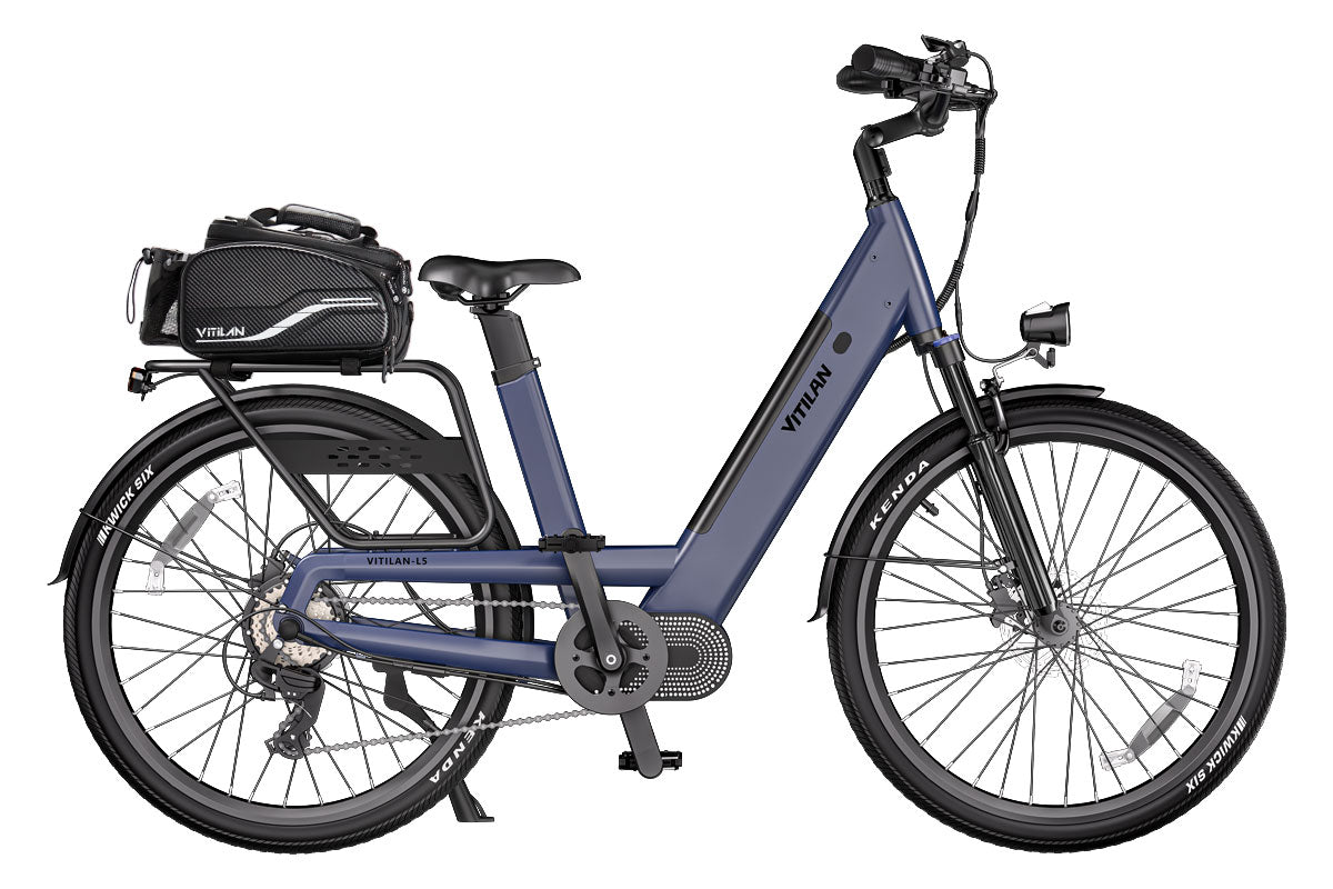 Vitilan L5 Electric Bike - Blue with waterproof rack bag