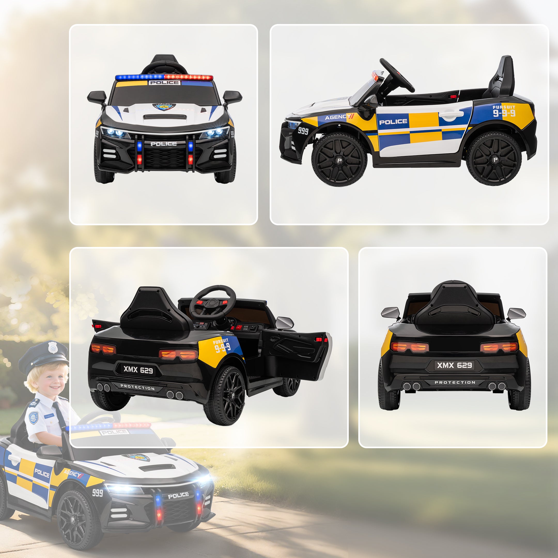 AIYAPLAY Kids Electric Police Car with Remote