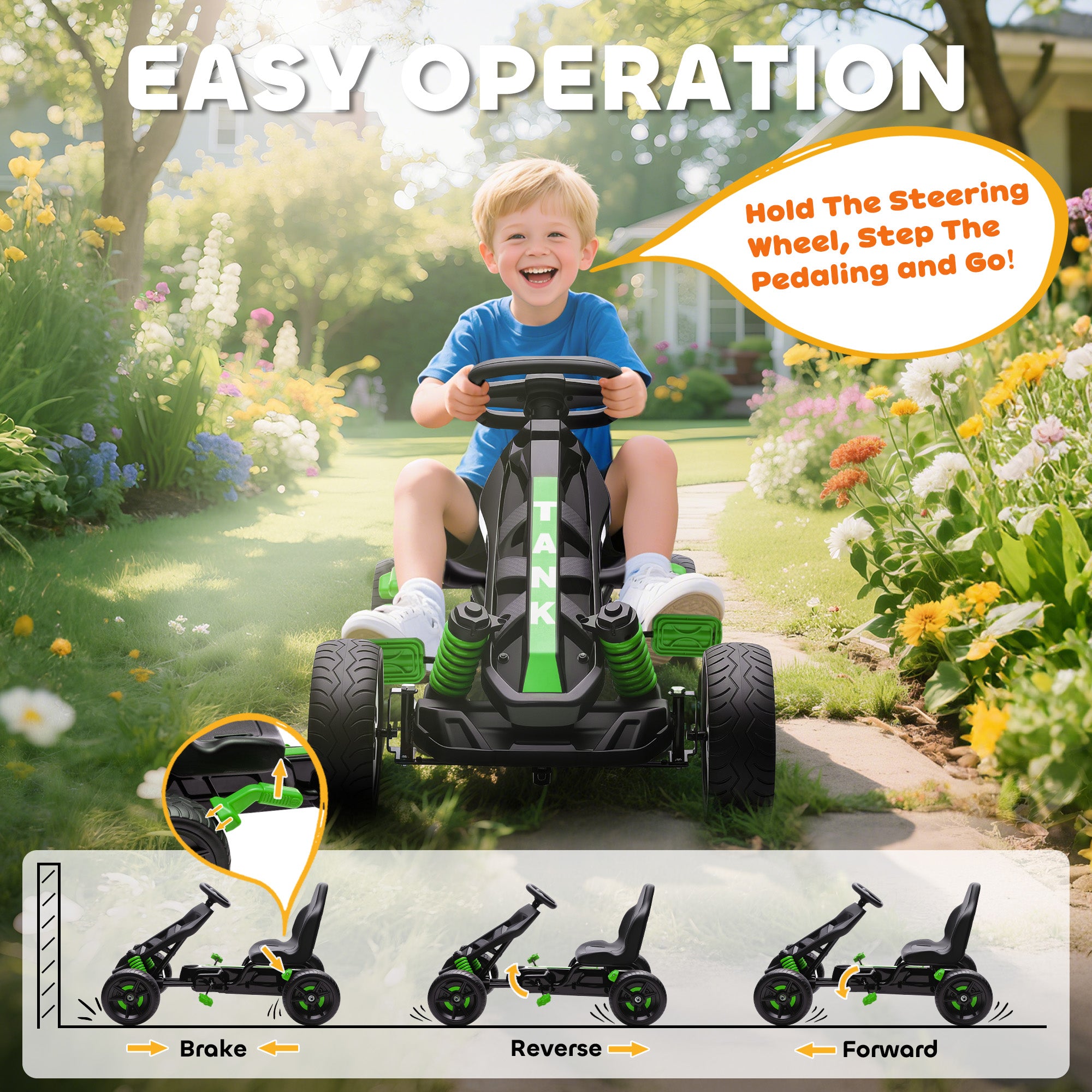 AIYAPLAY Kids Pedal Go Kart with Brake EVA Wheels
