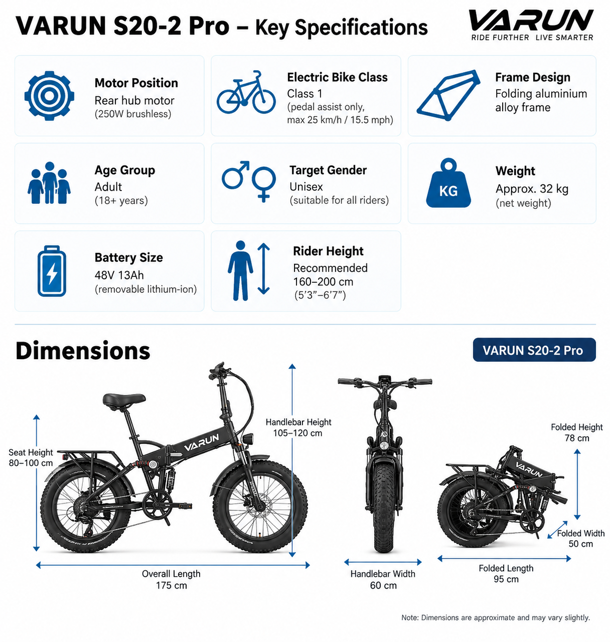 Varun S20-2 Pro Electric Bike dimensions