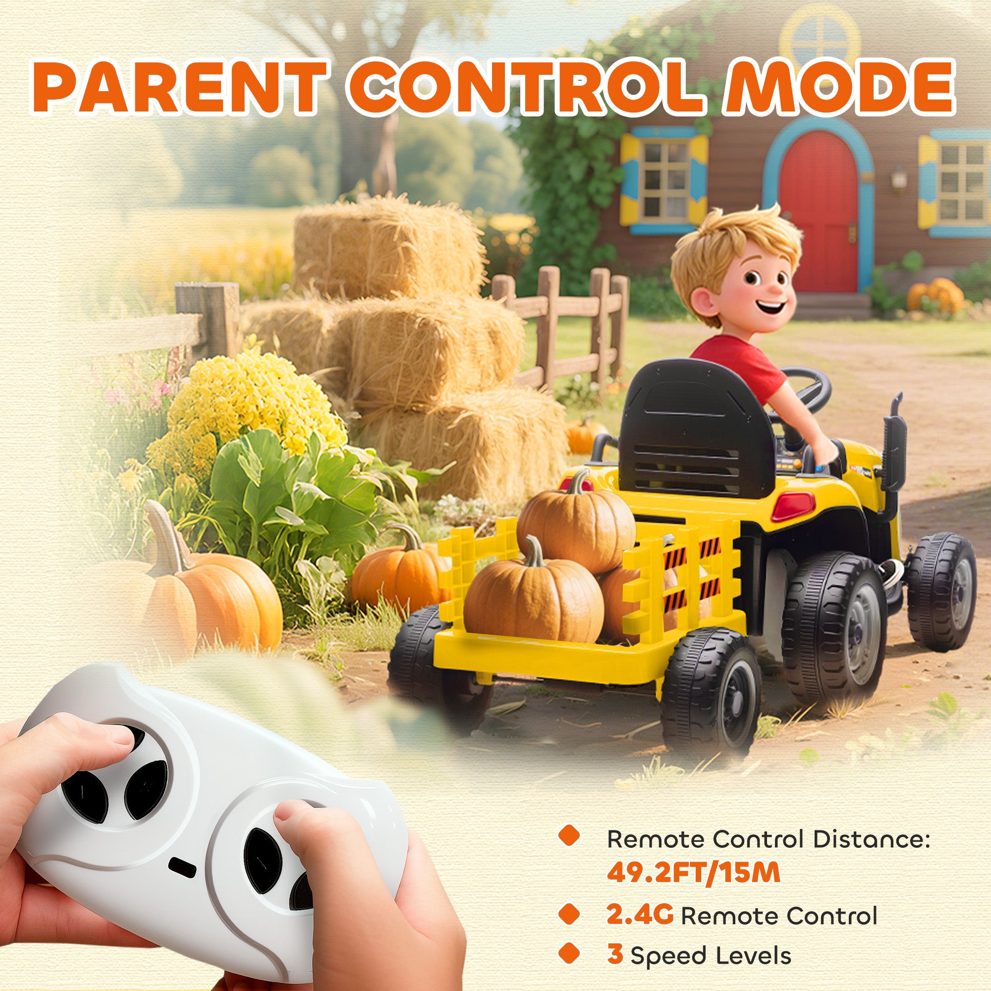 AIYAPLAY 12V Kids Ride-On Tractor with Trailer