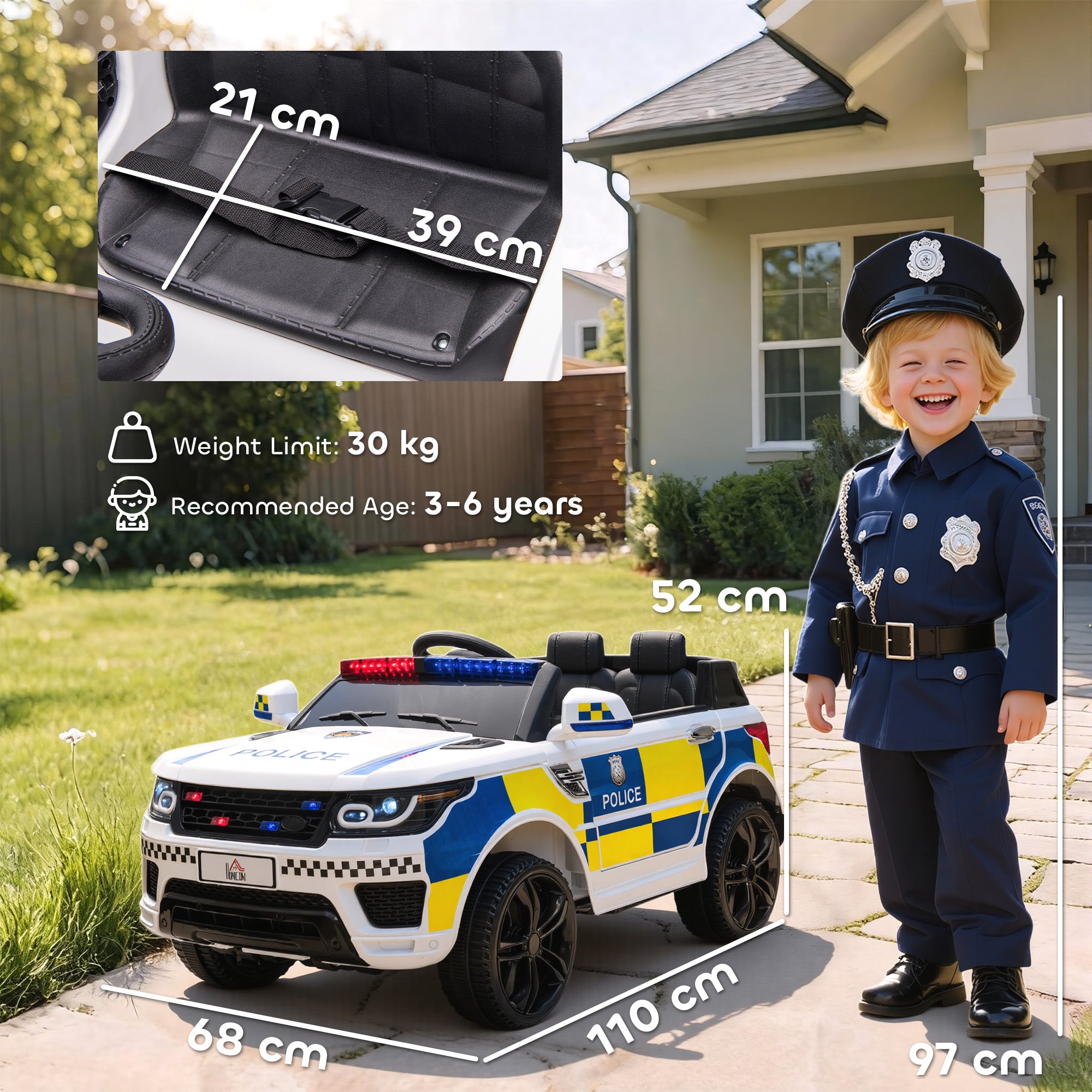 HOMCOM 12V Kids Electric Police Car with Remote