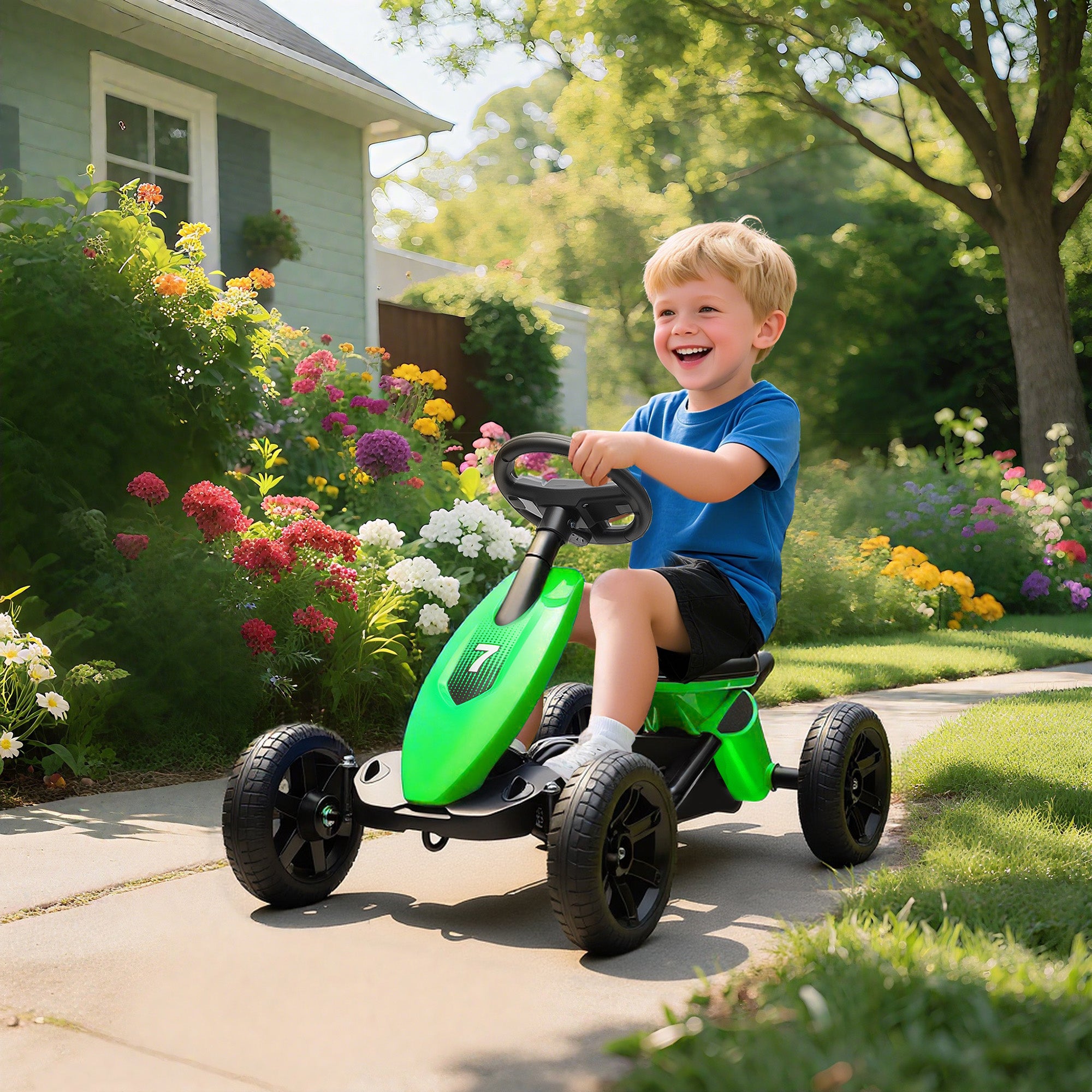 AIYAPLAY Kids Pedal Go Kart Metal Frame EVA Wheels