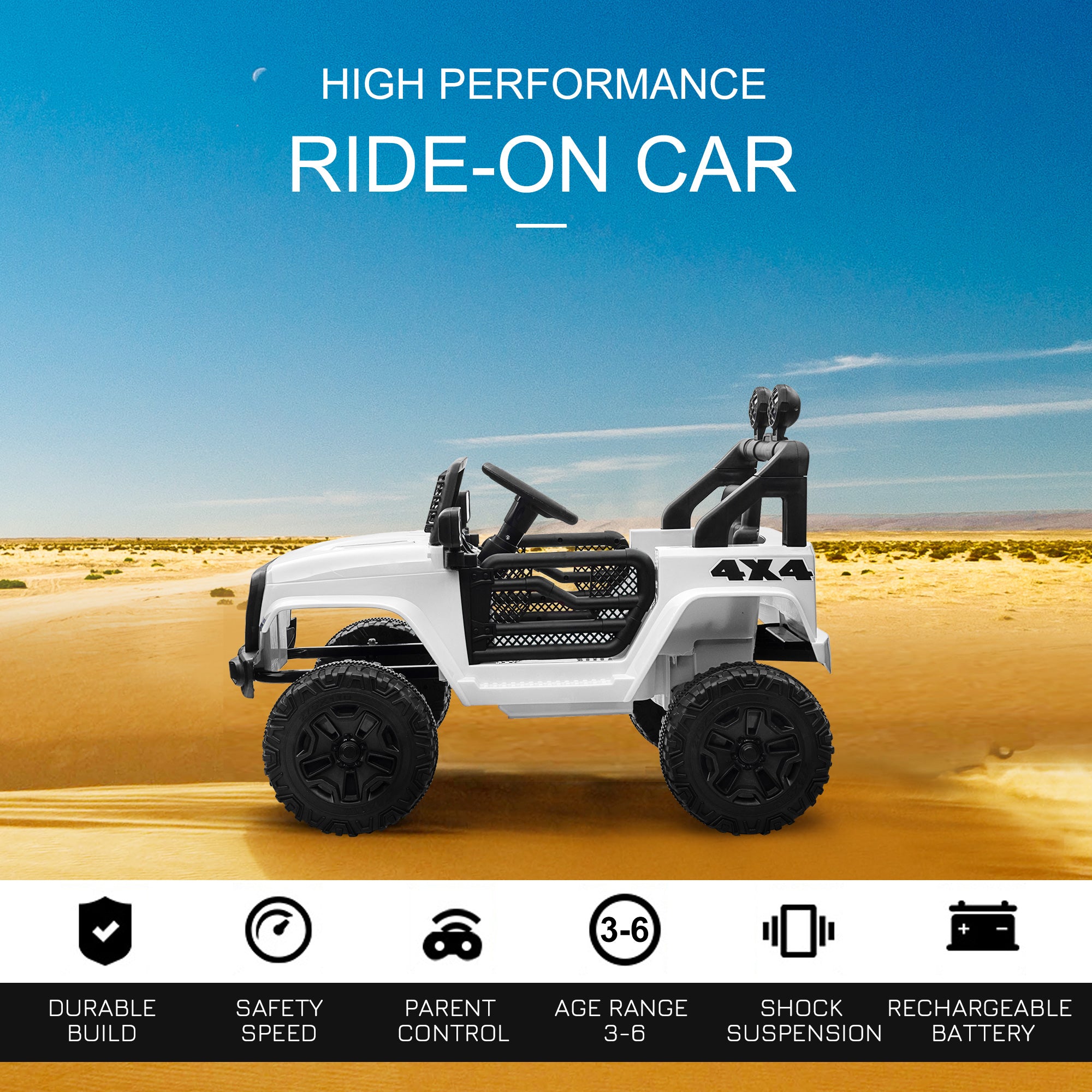 HOMCOM 12V Kids Off-Road Ride-On Car / Truck - White