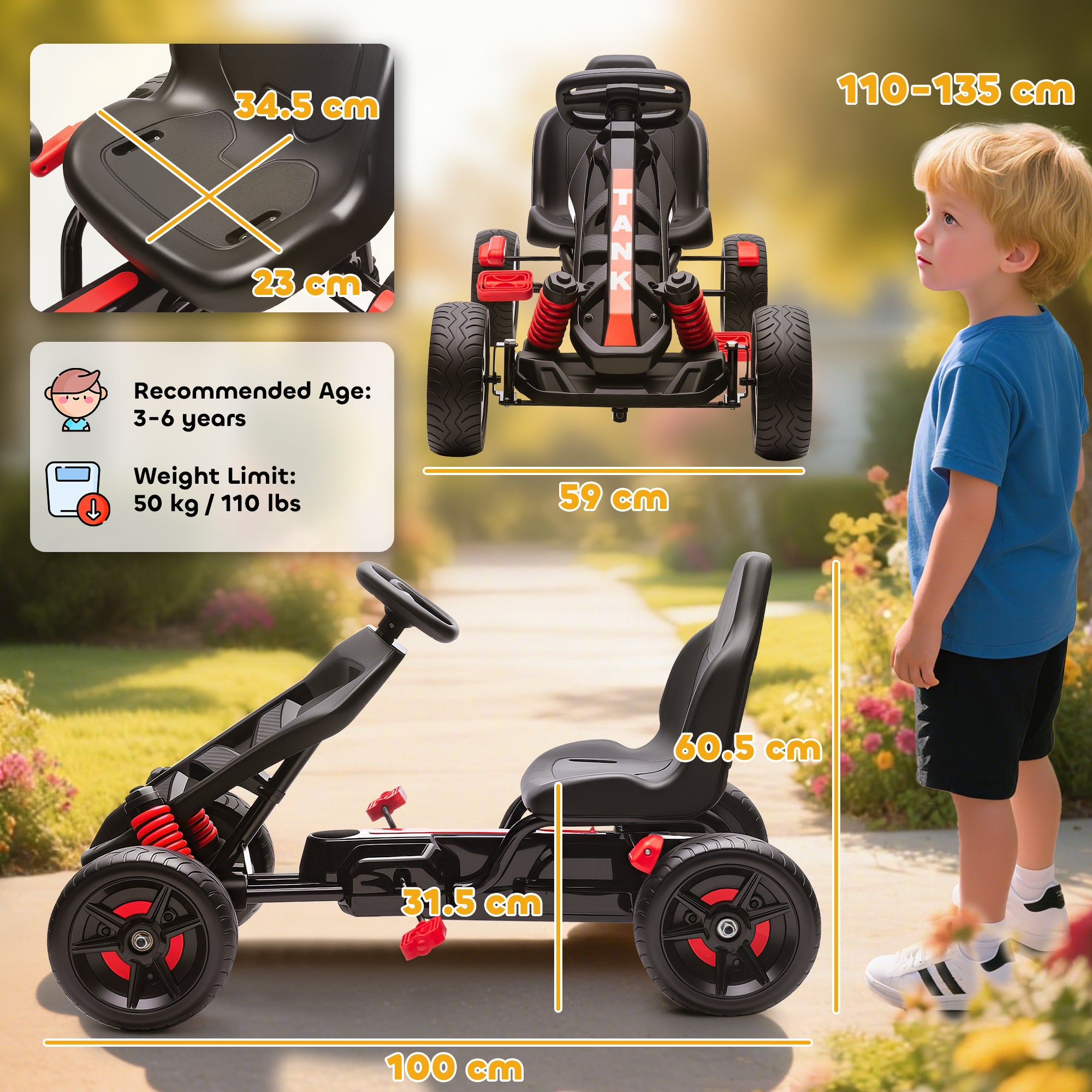 AIYAPLAY Kids Pedal Go Kart with Brake EVA Wheels