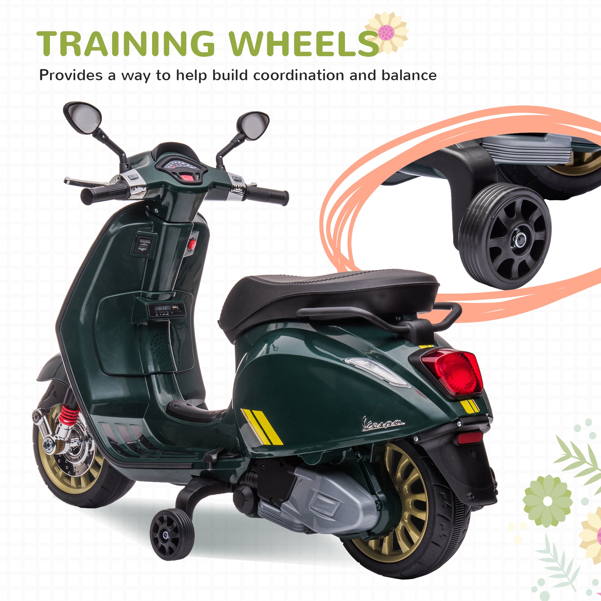 AIYAPLAY Vespa 12V Kids Electric Motorbike - Dark Grey