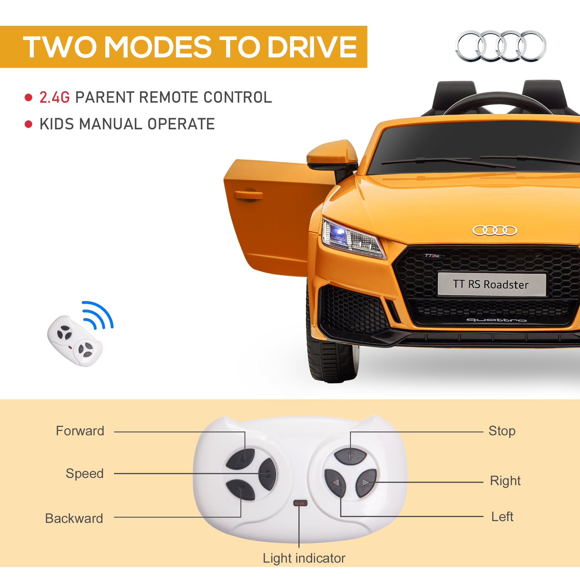 HOMCOM Audi TT / TT RS 12V Kids Ride-On Car - Yellow